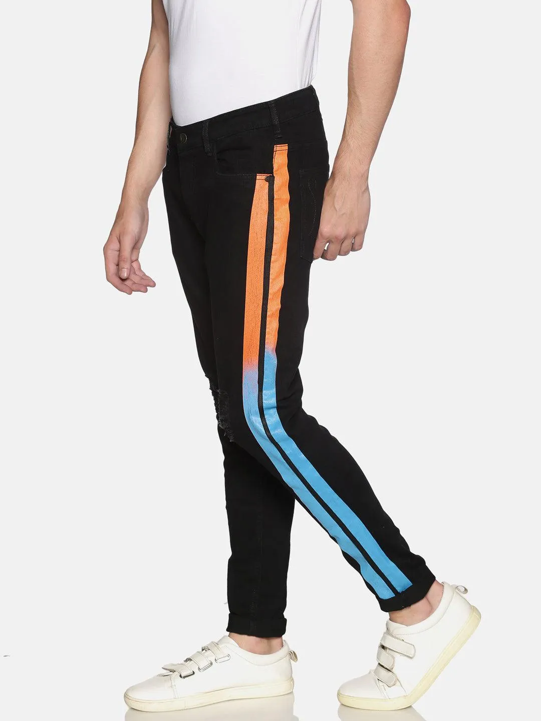Impackt Medium Washed Skinny Fit Printed Side Tape Jeans for Men