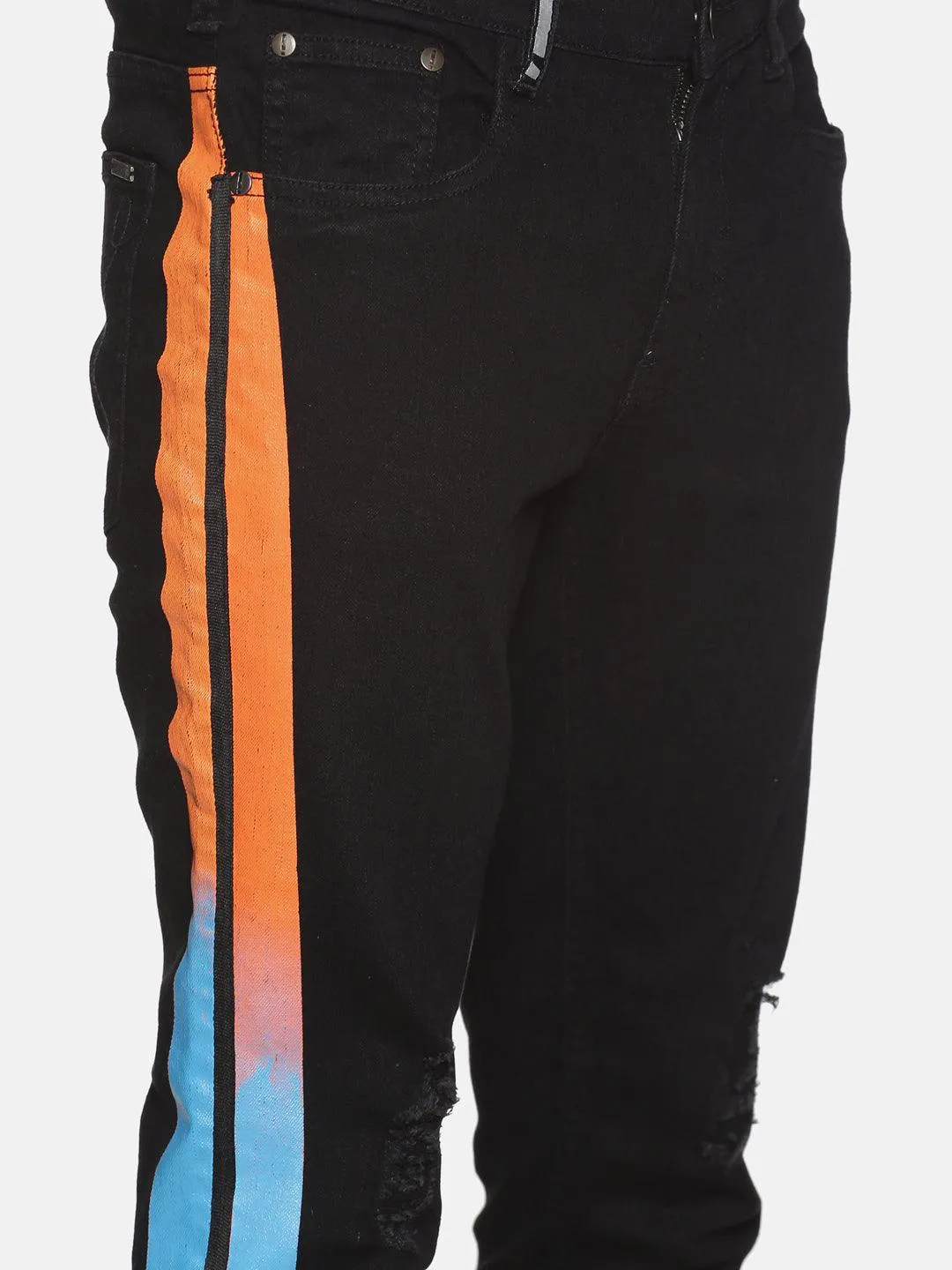 Impackt Medium Washed Skinny Fit Printed Side Tape Jeans for Men