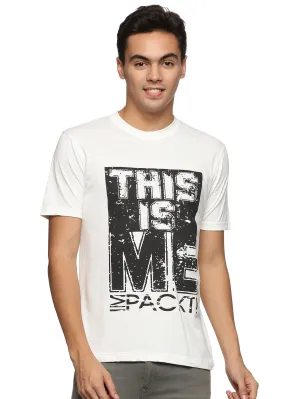 Impackt Men's Front Printed Round Neck White T-Shirt