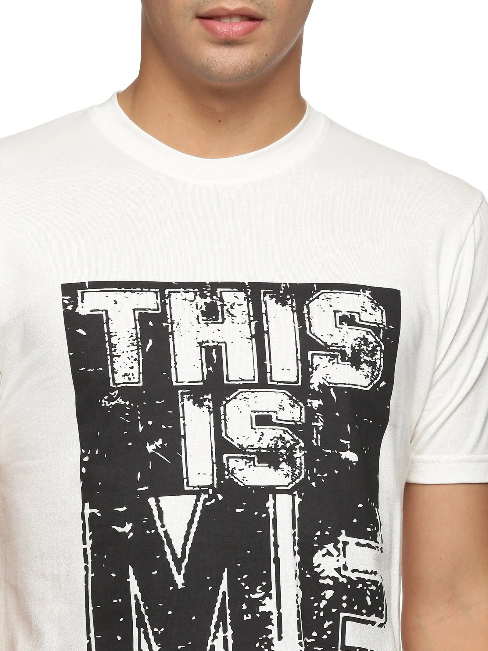 Impackt Men's Front Printed Round Neck White T-Shirt