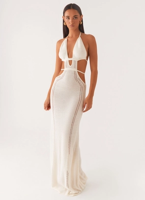 Feminine Fit Rose Flush In Motion Cut Out Crochet Maxi Dress - White