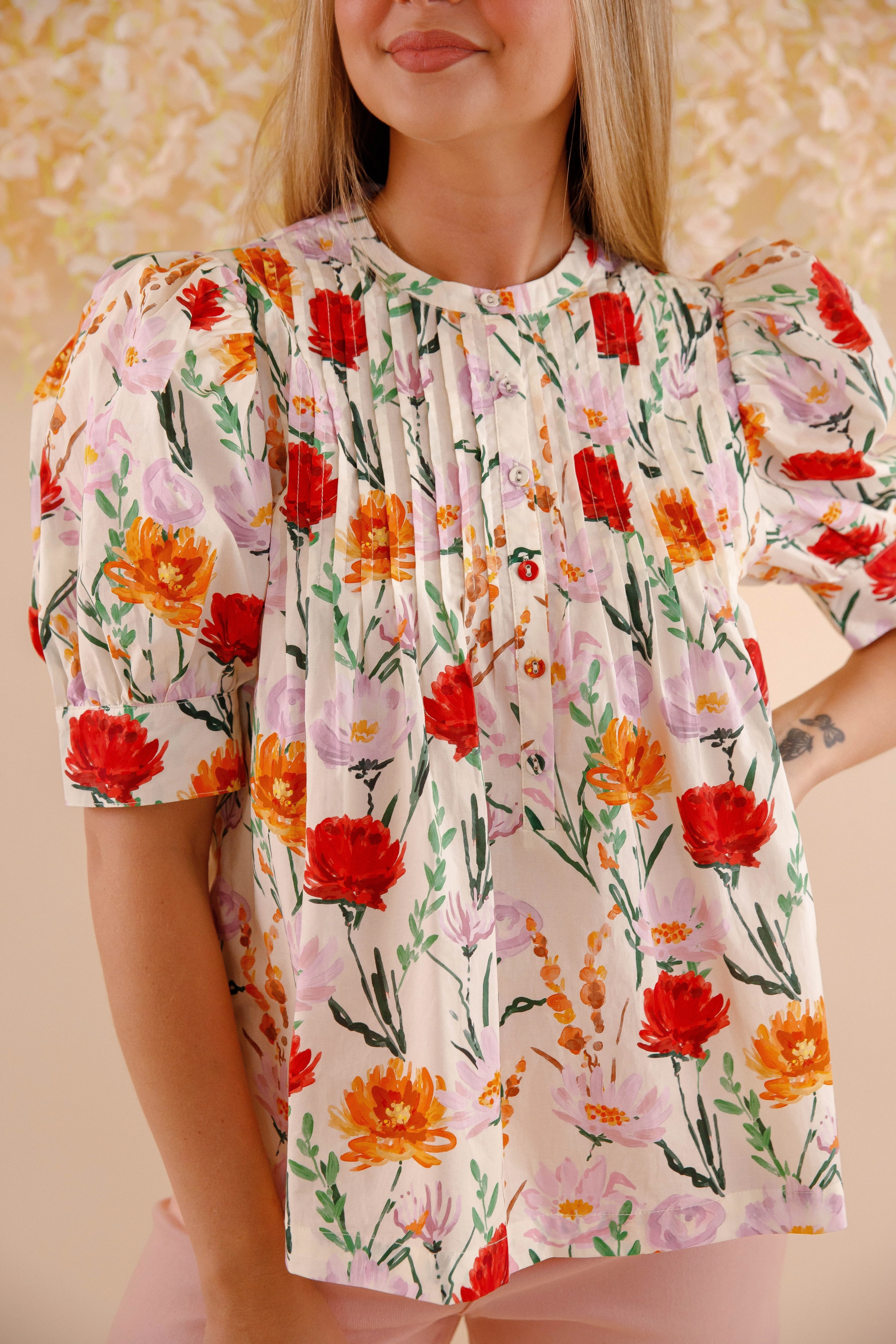 In My Garden Blouse Curved Hem SlimFit
