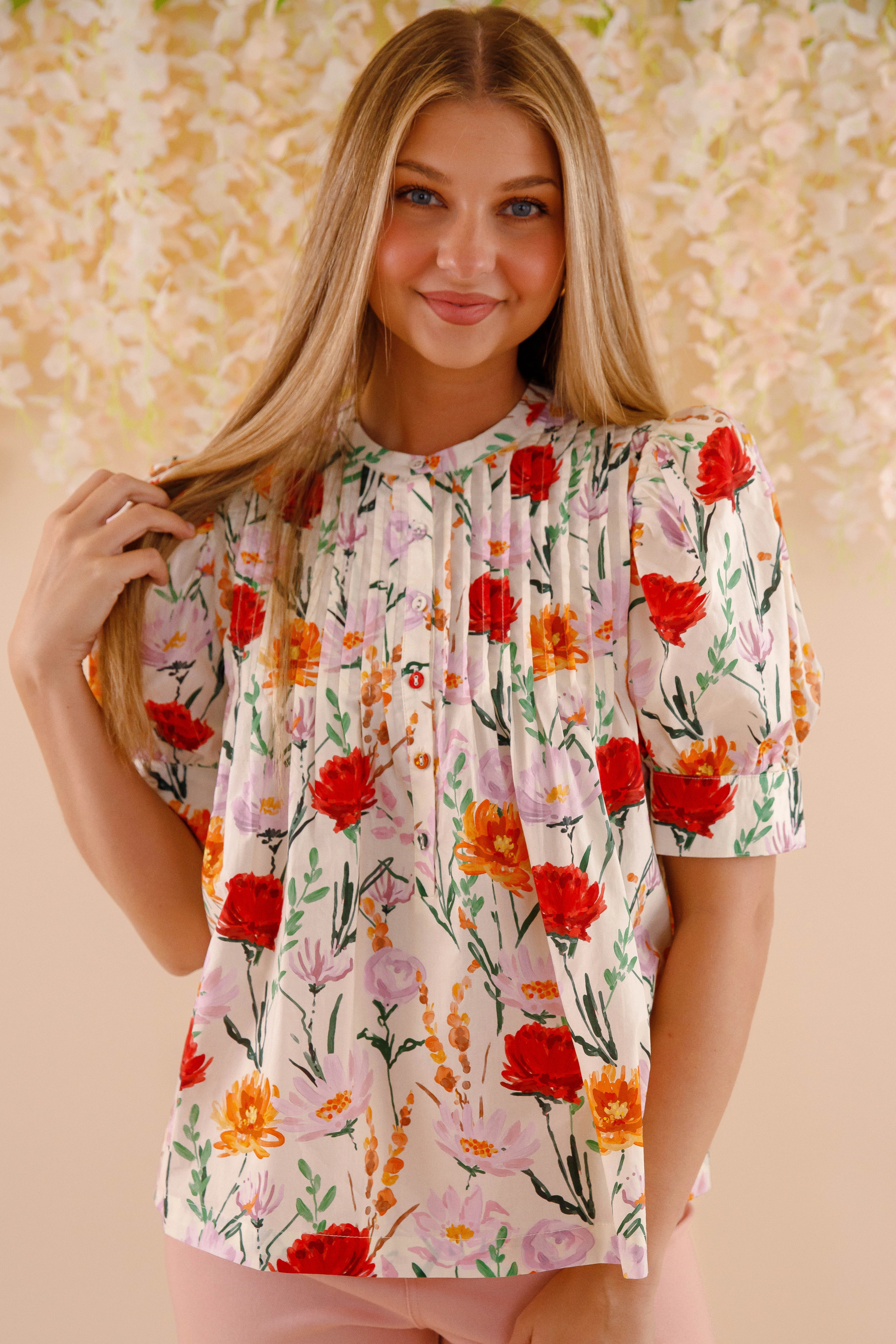 In My Garden Blouse Layered Shoulder Simple Cut
