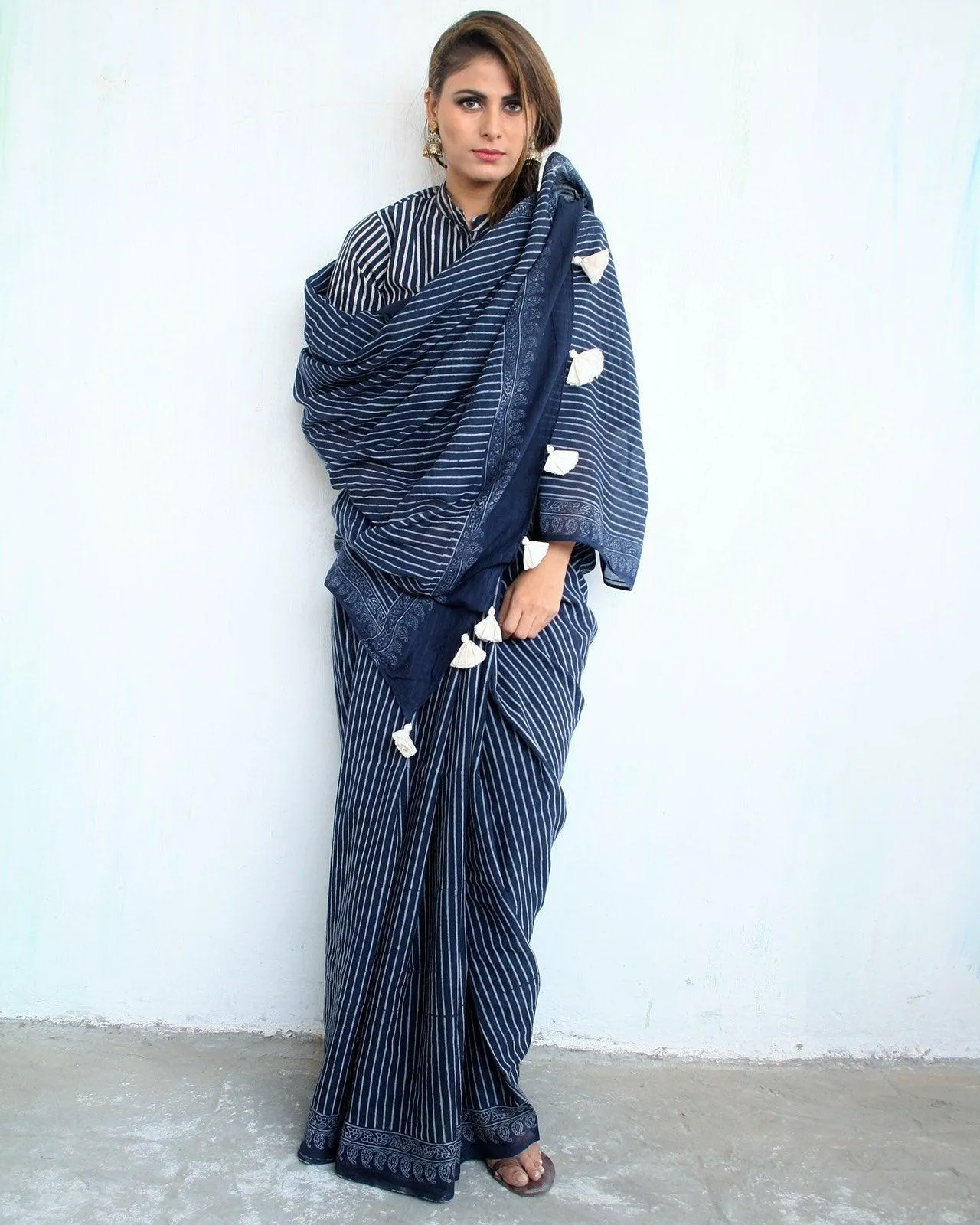 Indigo Rays Handblockprinted Cotton Saree