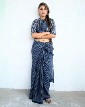 Indigo Rays Handblockprinted Cotton Saree