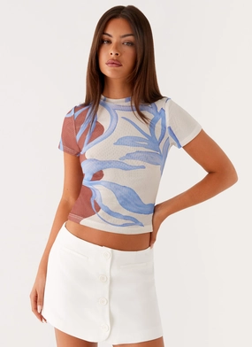 Stretch waistband Late Night Mesh Baby Tee - Bloom Wave Print