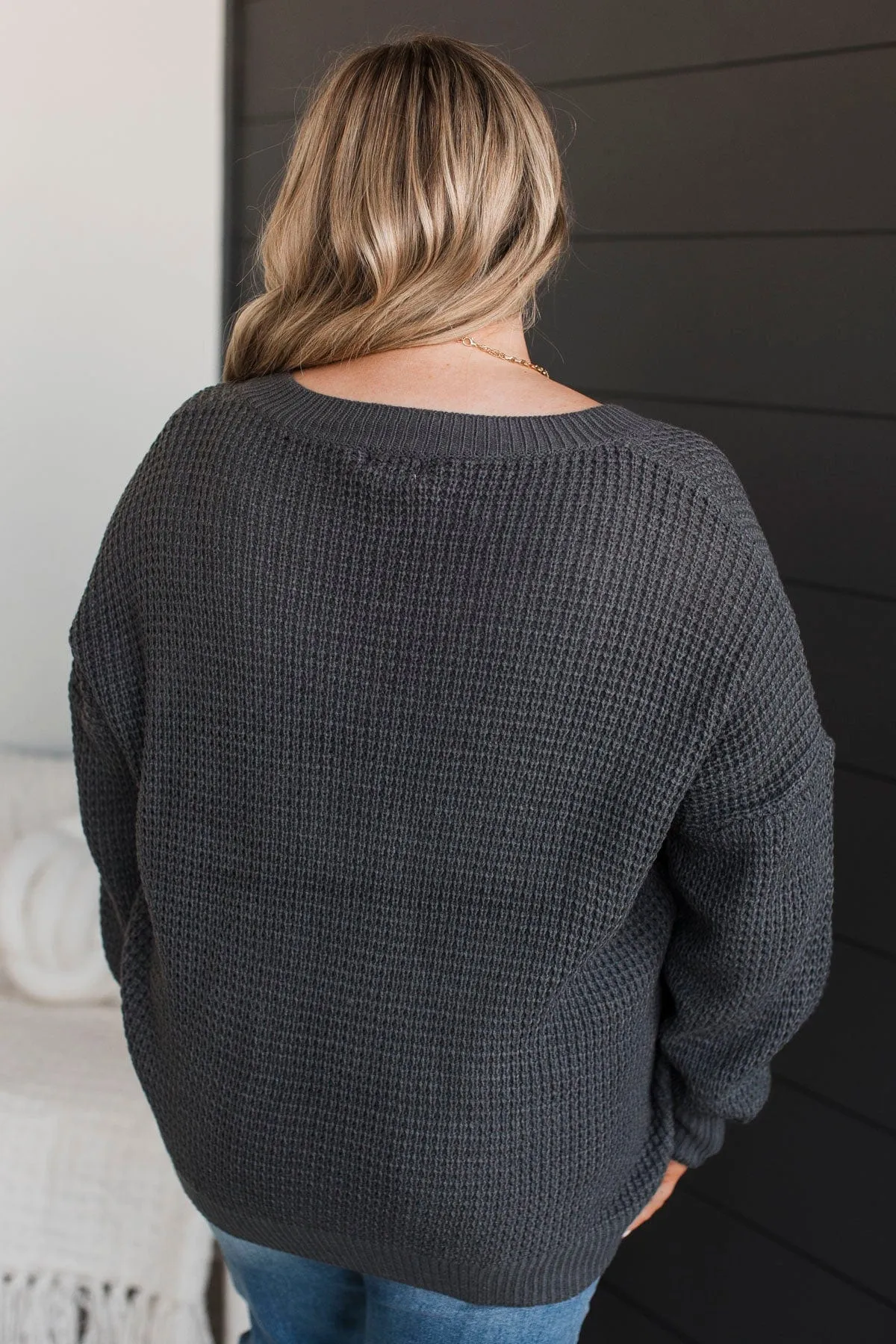 Inspiring Love V-Neck Sweater- Charcoal