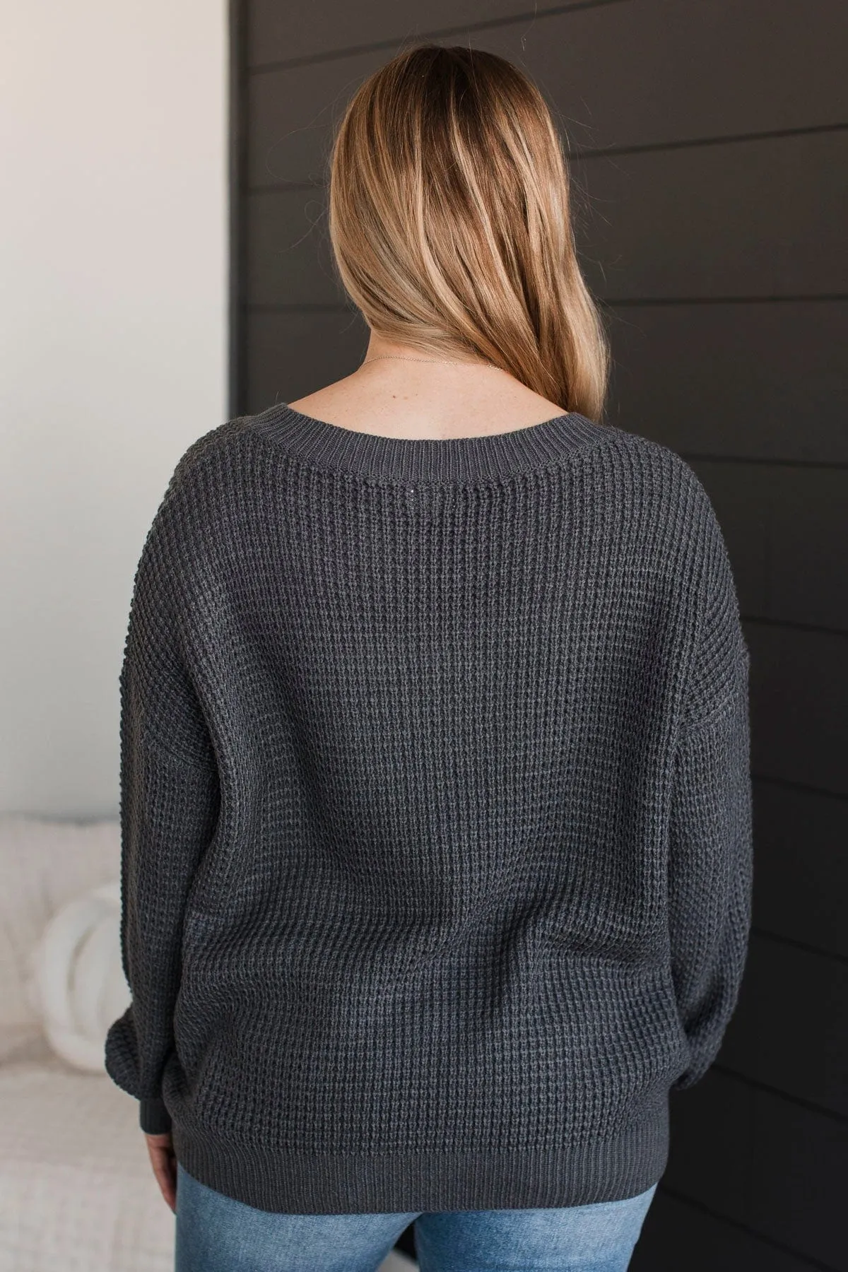 Inspiring Love V-Neck Sweater- Charcoal