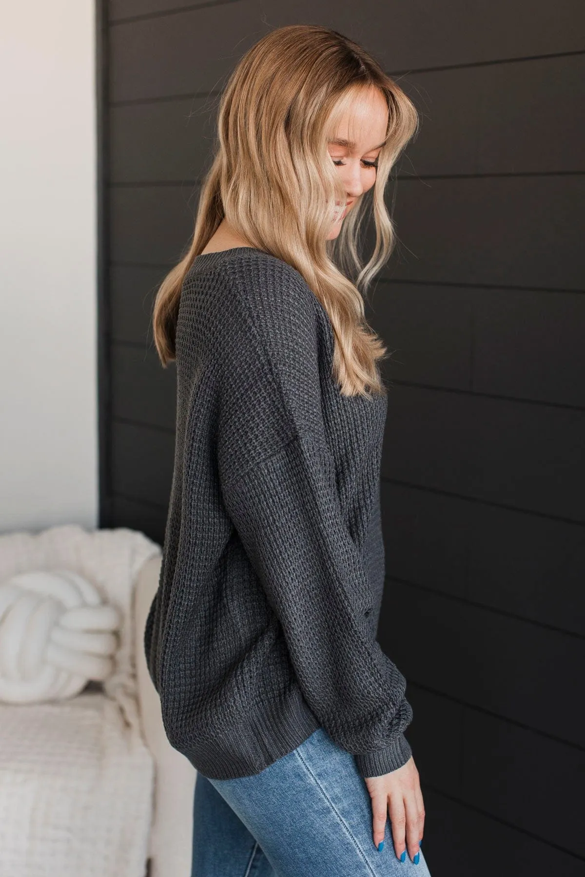 Inspiring Love V-Neck Sweater- Charcoal
