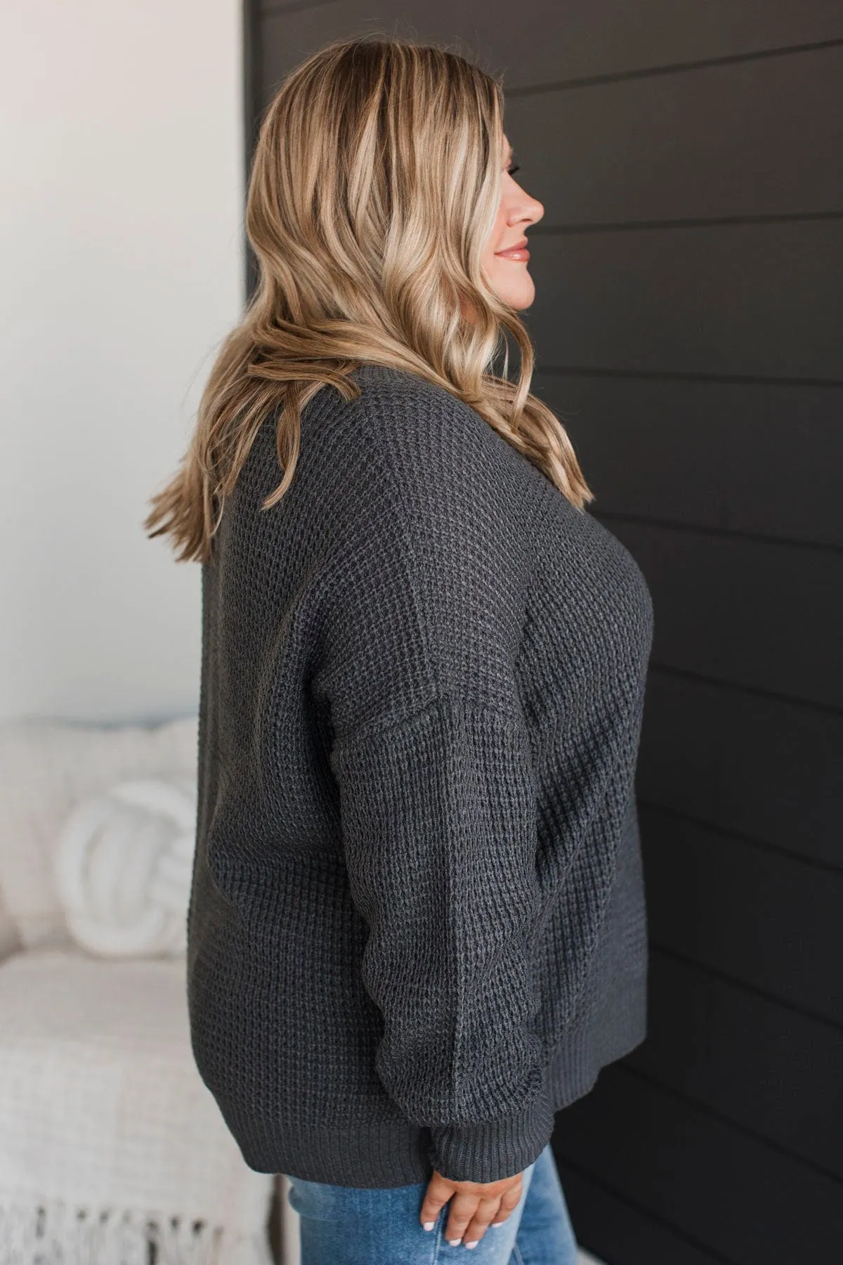 Inspiring Love V-Neck Sweater- Charcoal