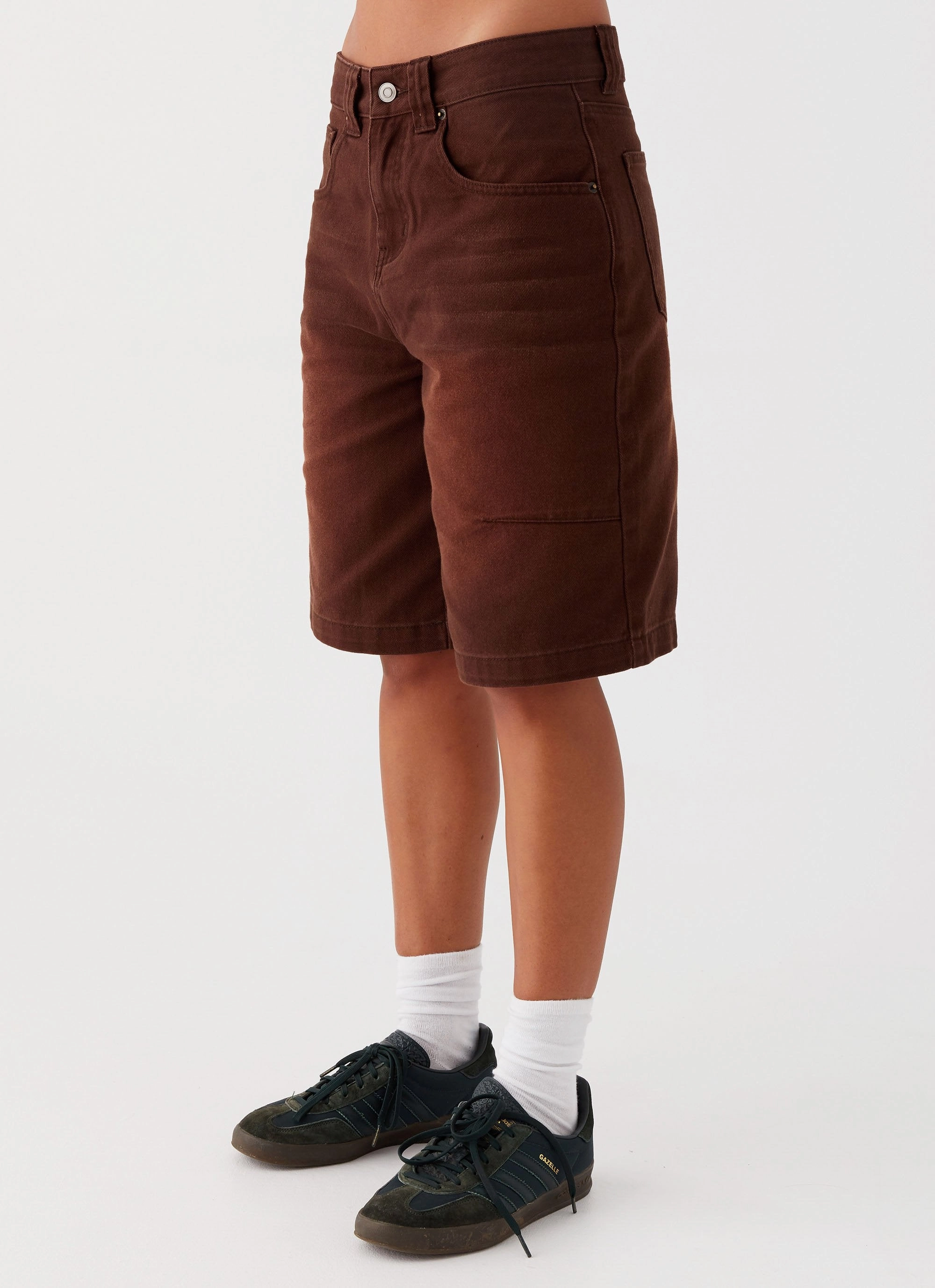Heading South Denim Jorts - Brown Sustainable Recycled Material Fire Retardant Treated Fabric