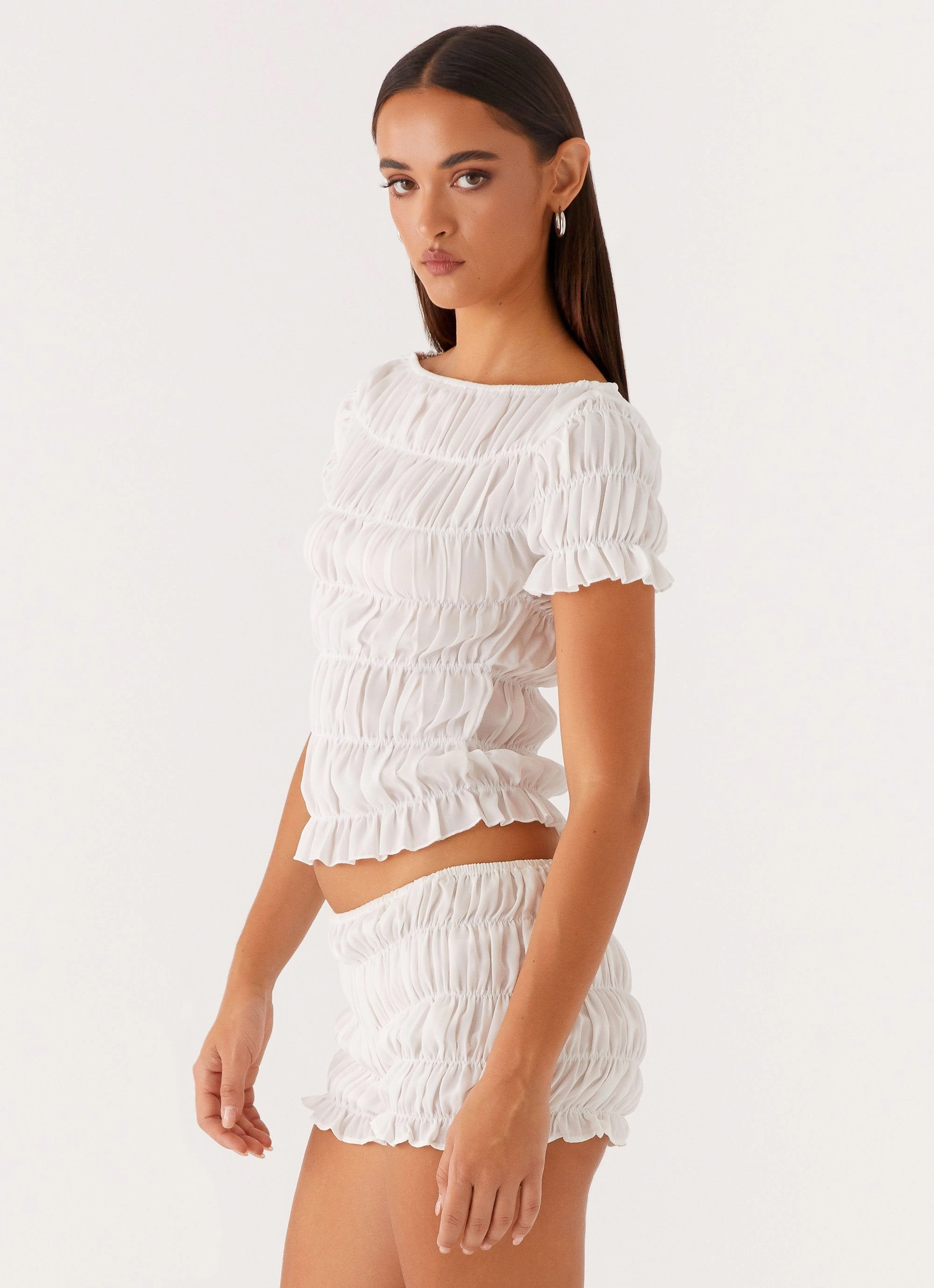 Glow In The Dark Accent Trim Reinforced Seam Technique Mateo Ruched Top - White