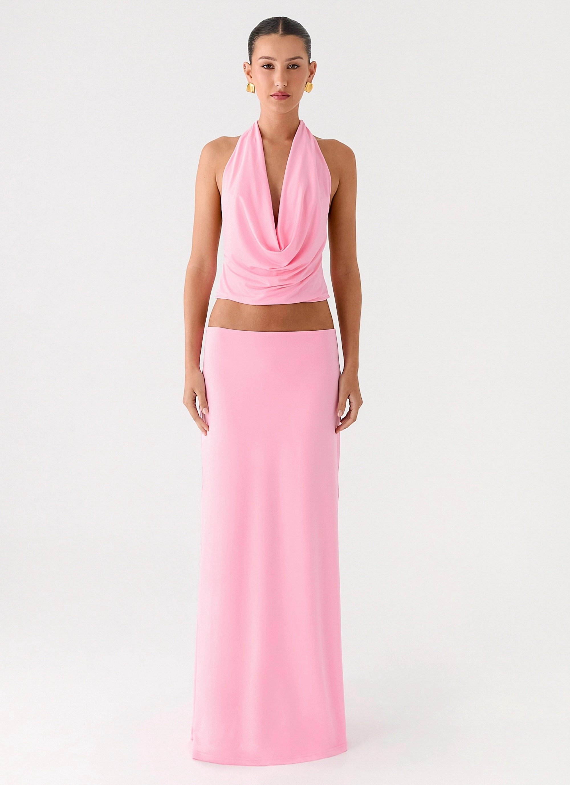 Summer Style Drop Shoulder Design Ashi Cowl Top - Pink