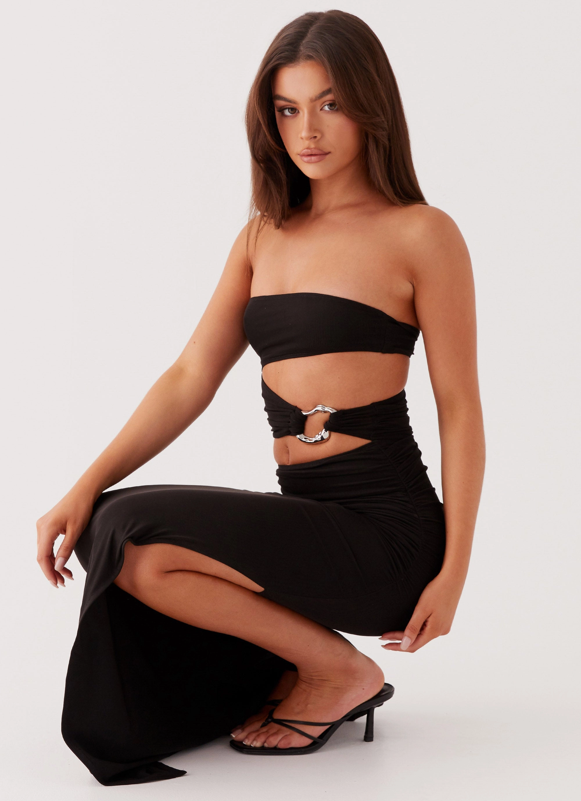 Into Pieces Mesh Maxi Dress - Black Luxurious Texture