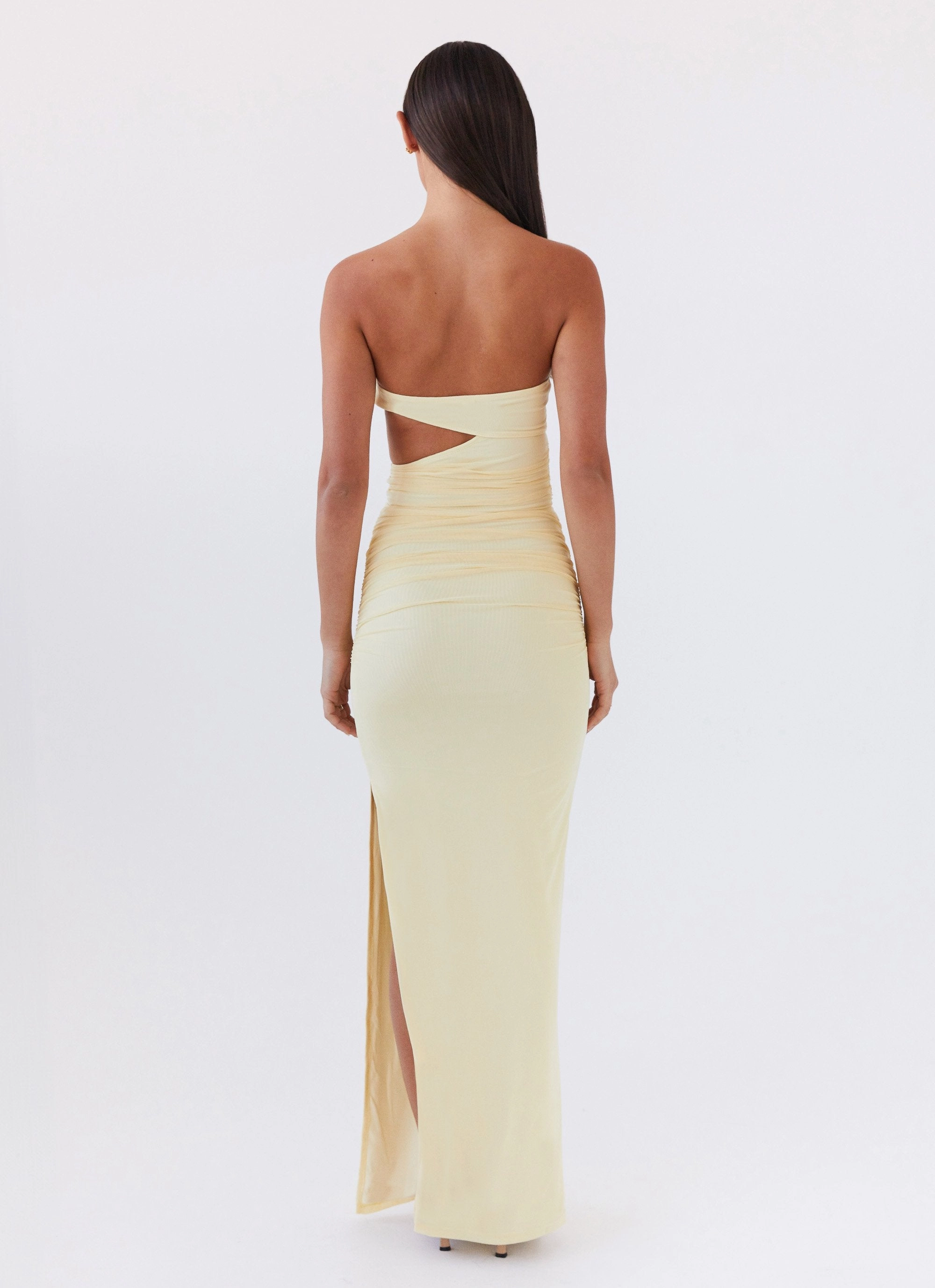 Edgy-Look Into Pieces Mesh Maxi Dress - Lemon