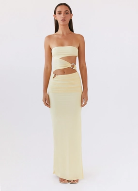 Party Safe Cozy Vibes Into Pieces Mesh Maxi Dress - Lemon