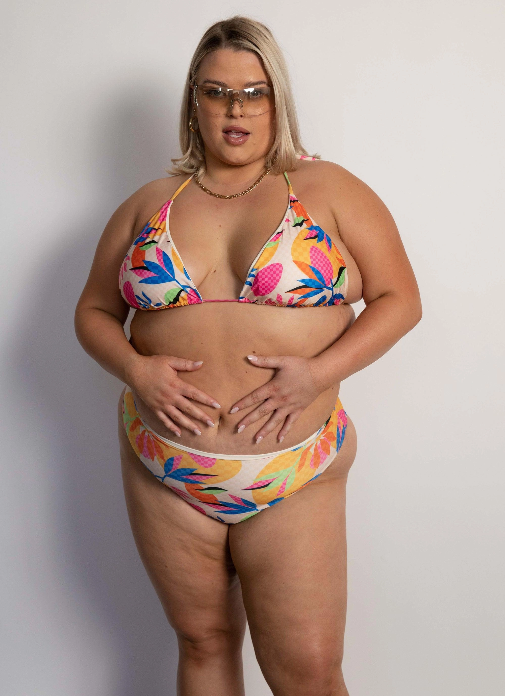 Into the Blue High Waisted Bottoms - Bright Leaves Moisture Wicking Layer Quilted Pattern