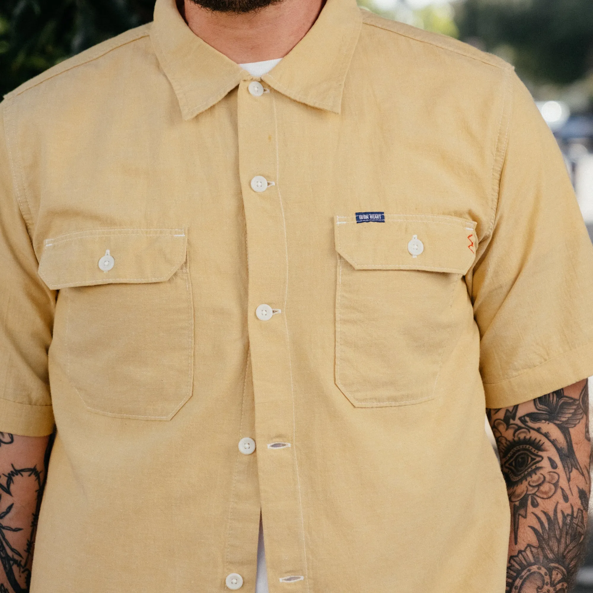 Iron Heart IHSH-388-YEL 4oz Short Sleeved Summer Shirt Yellow FINAL SALE