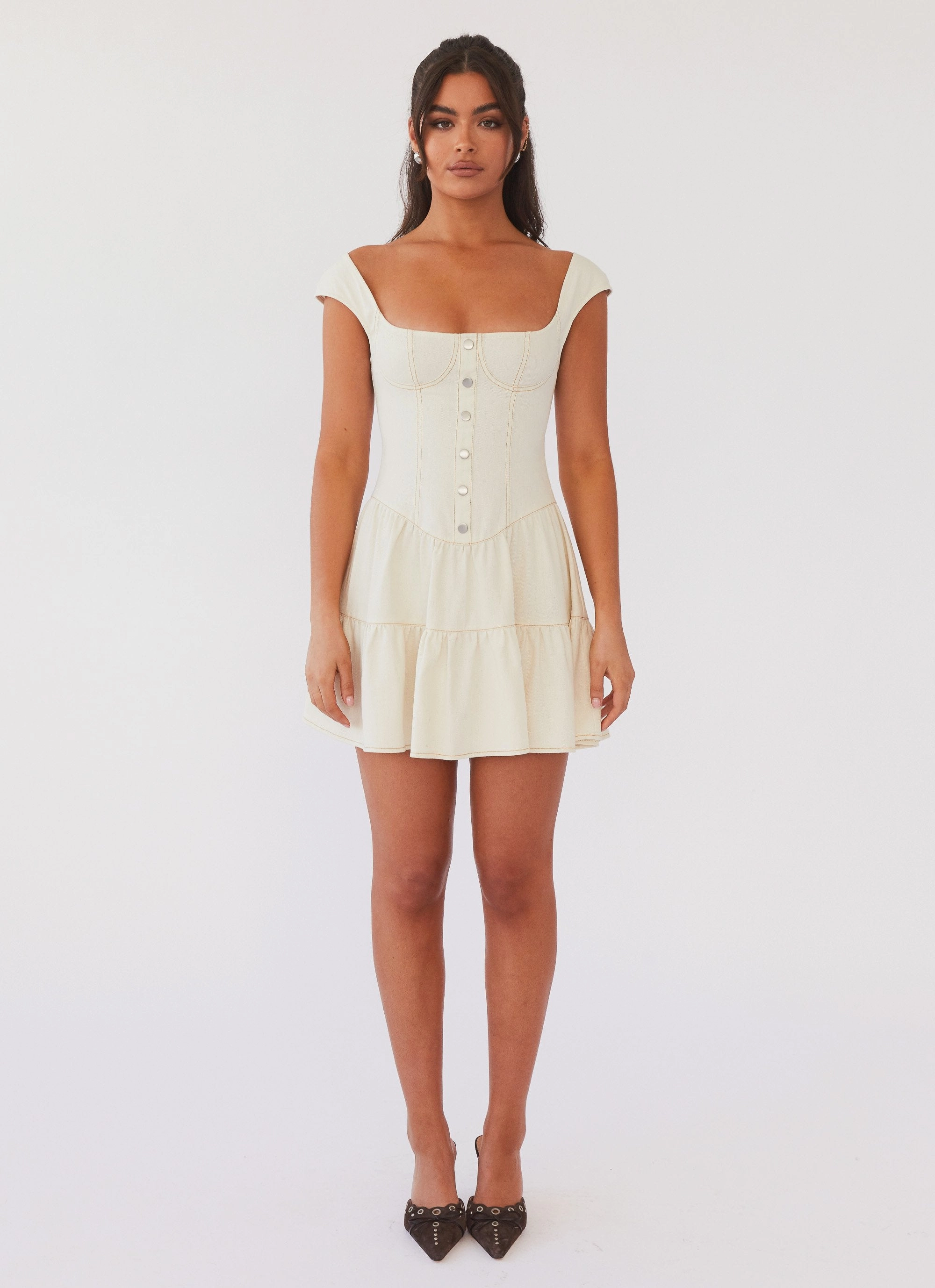 All Day Mom Chic Isabella Denim Bustier Dress - Antique