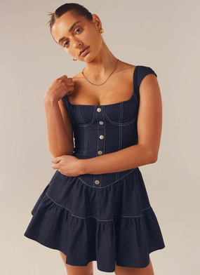 Isabella Denim Bustier Dress - Indigo Calm Mood