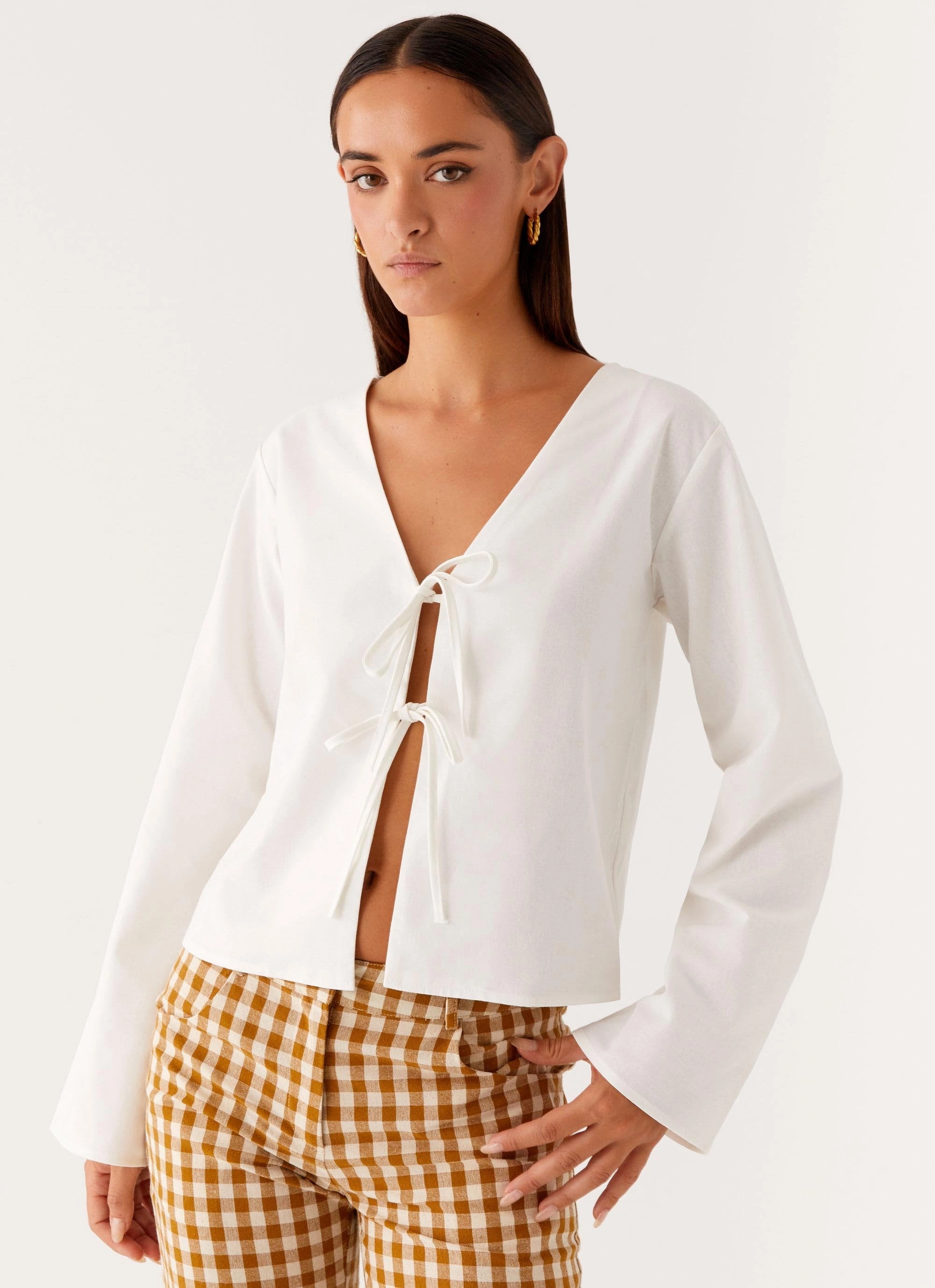 Isabelle Tie Front Top - White MoistureManagementSystem