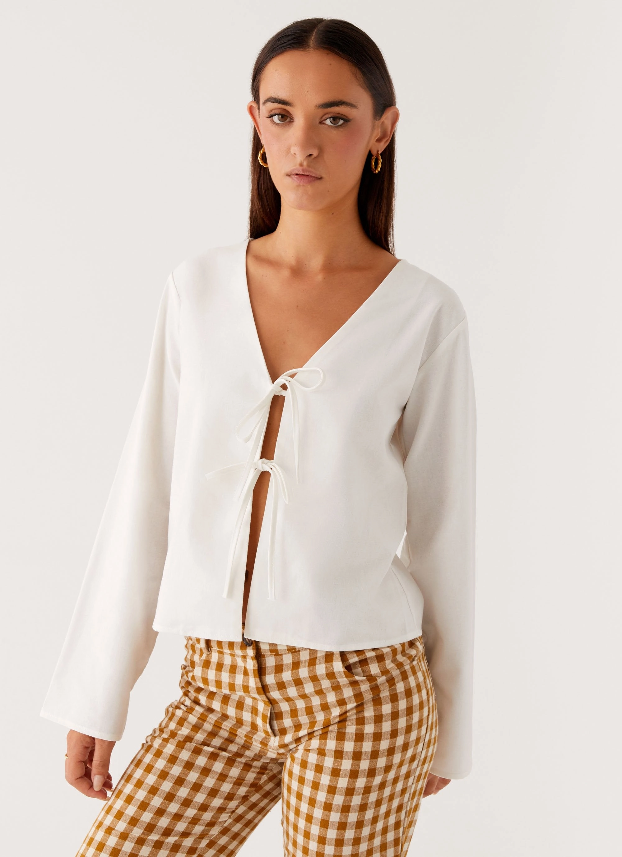 Isabelle Tie Front Top - White Anti Bacterial Layer Ethically Sourced Material