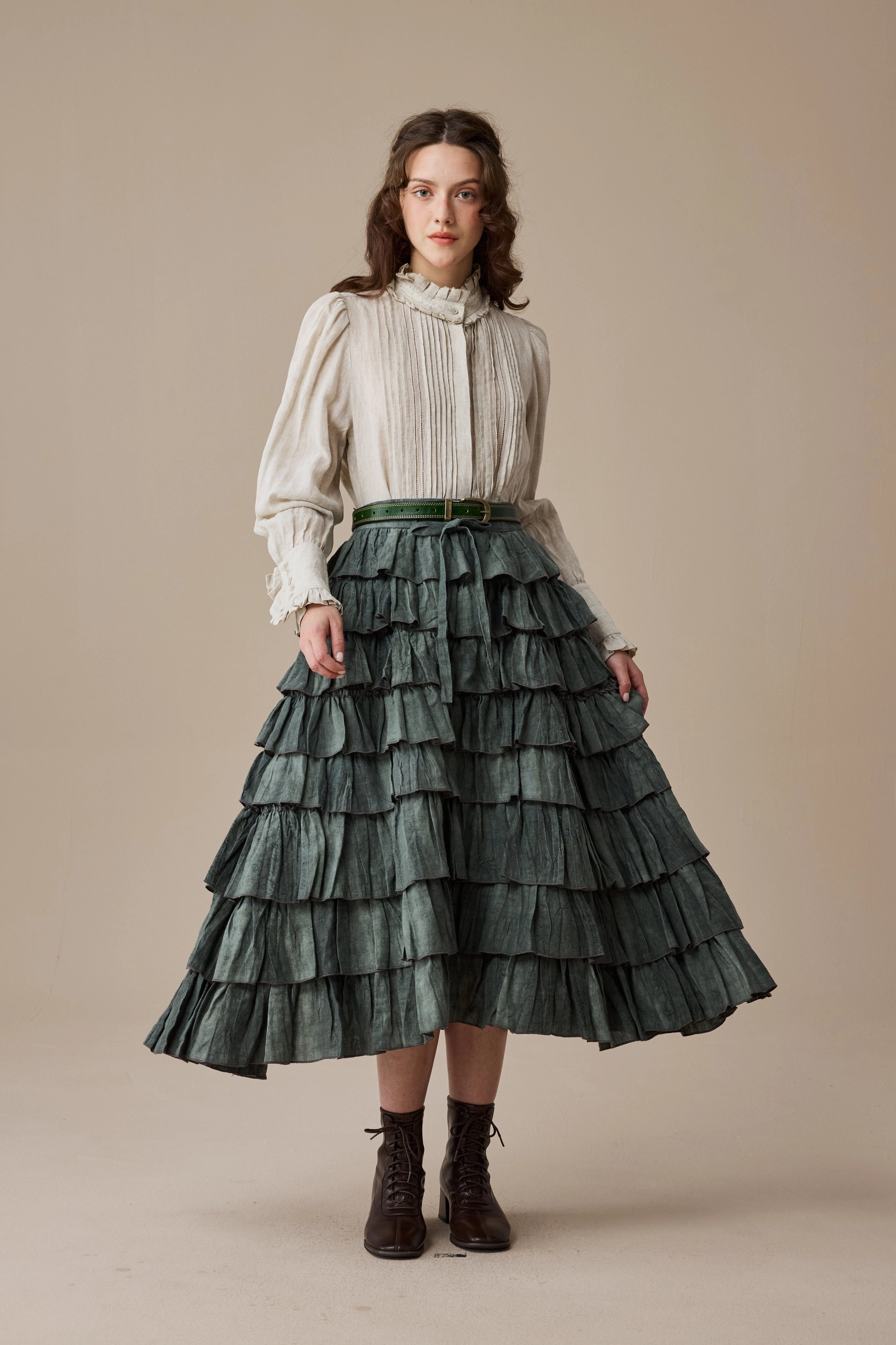VNeck Style AntiStatic Coating Ischia 14 | Layered petal linen skirt