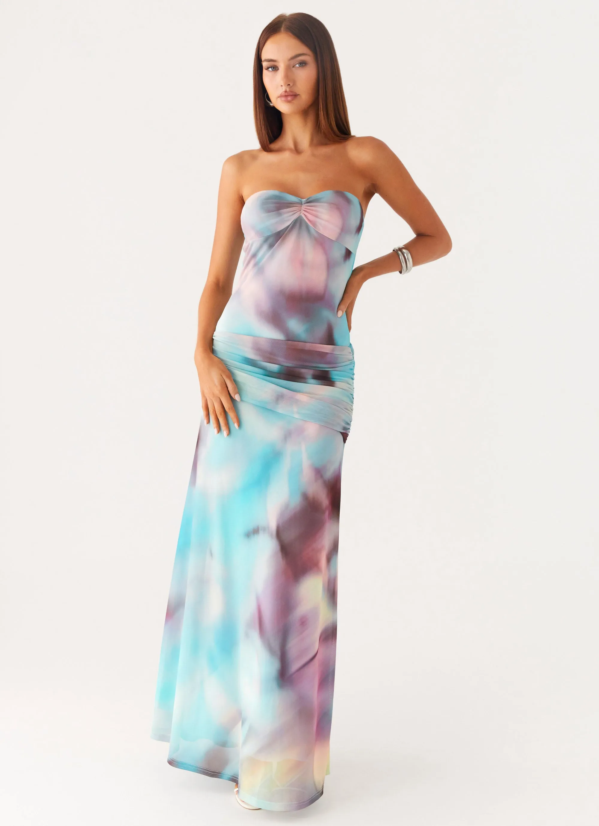 Polite Vibe Classic and Modern Isle Escape Mesh Maxi Dress - Sea Splash
