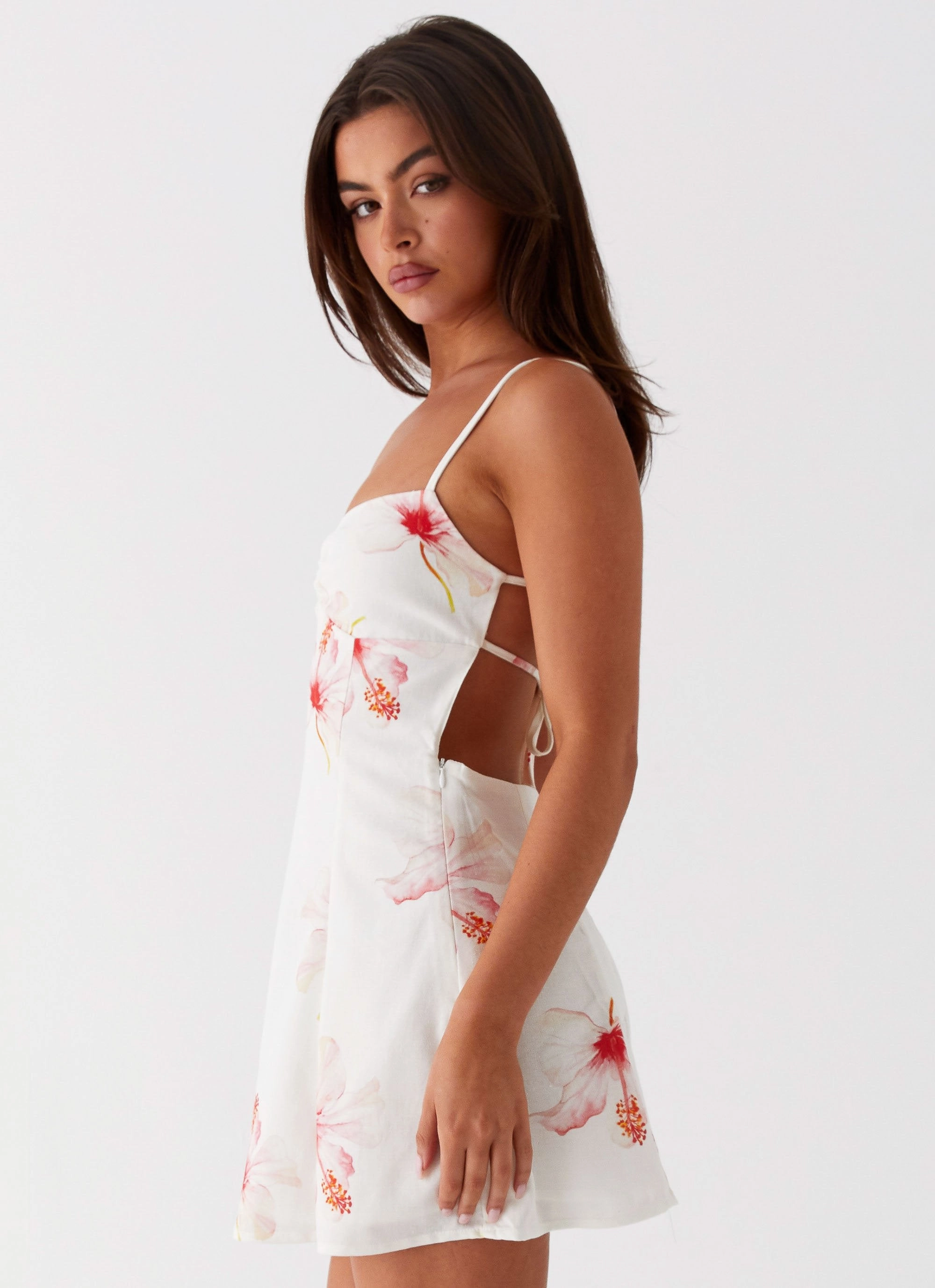 Isra Linen Mini Dress - Camellia Floor-Length Classic Cut