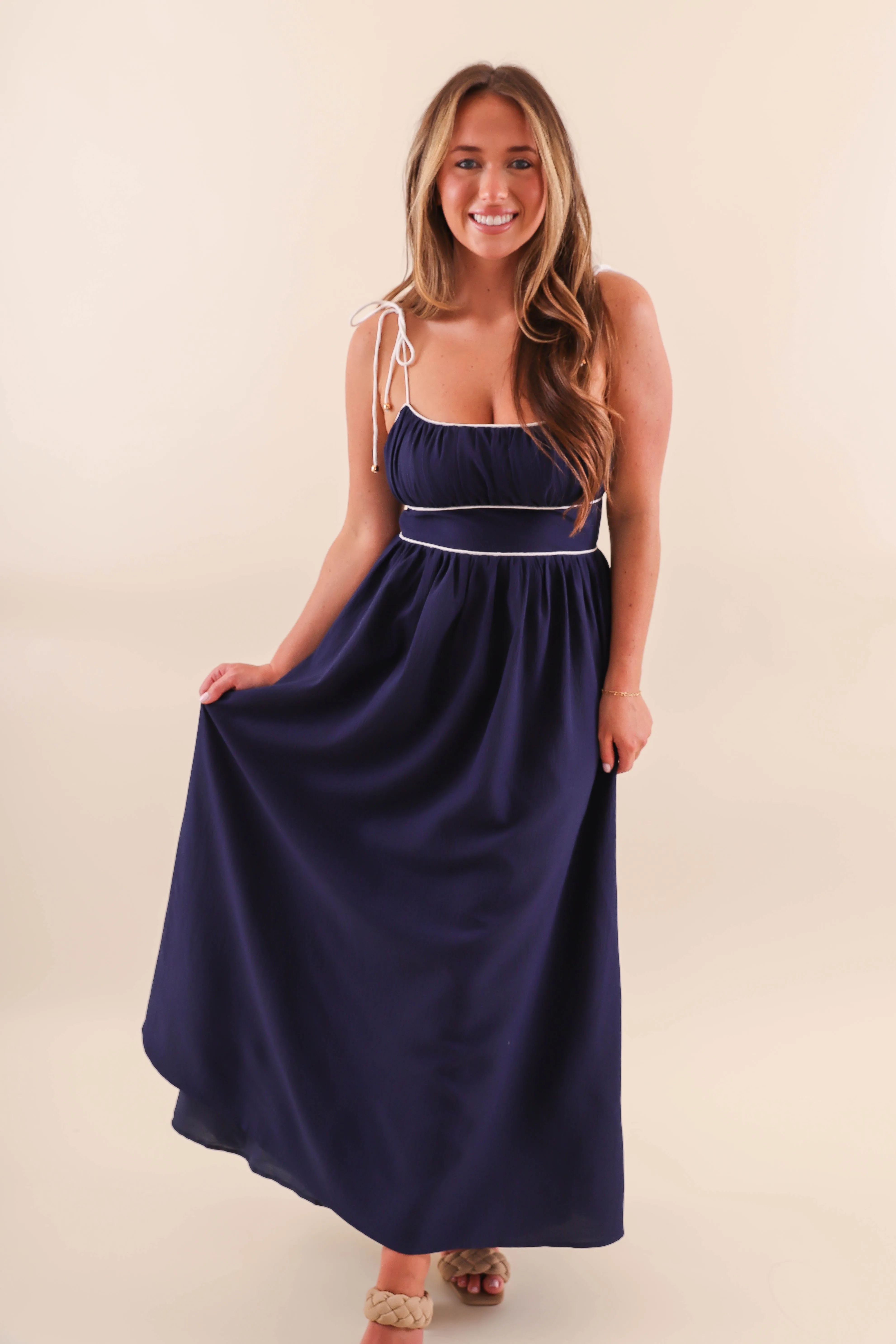 Flexible Comfort Reading Your Poems Maxi Dress-Navy