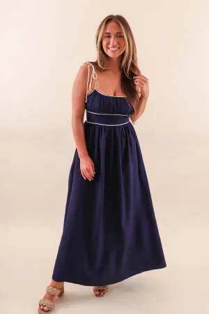 Feminine full-length gown Reading Your Poems Maxi Dress-Navy