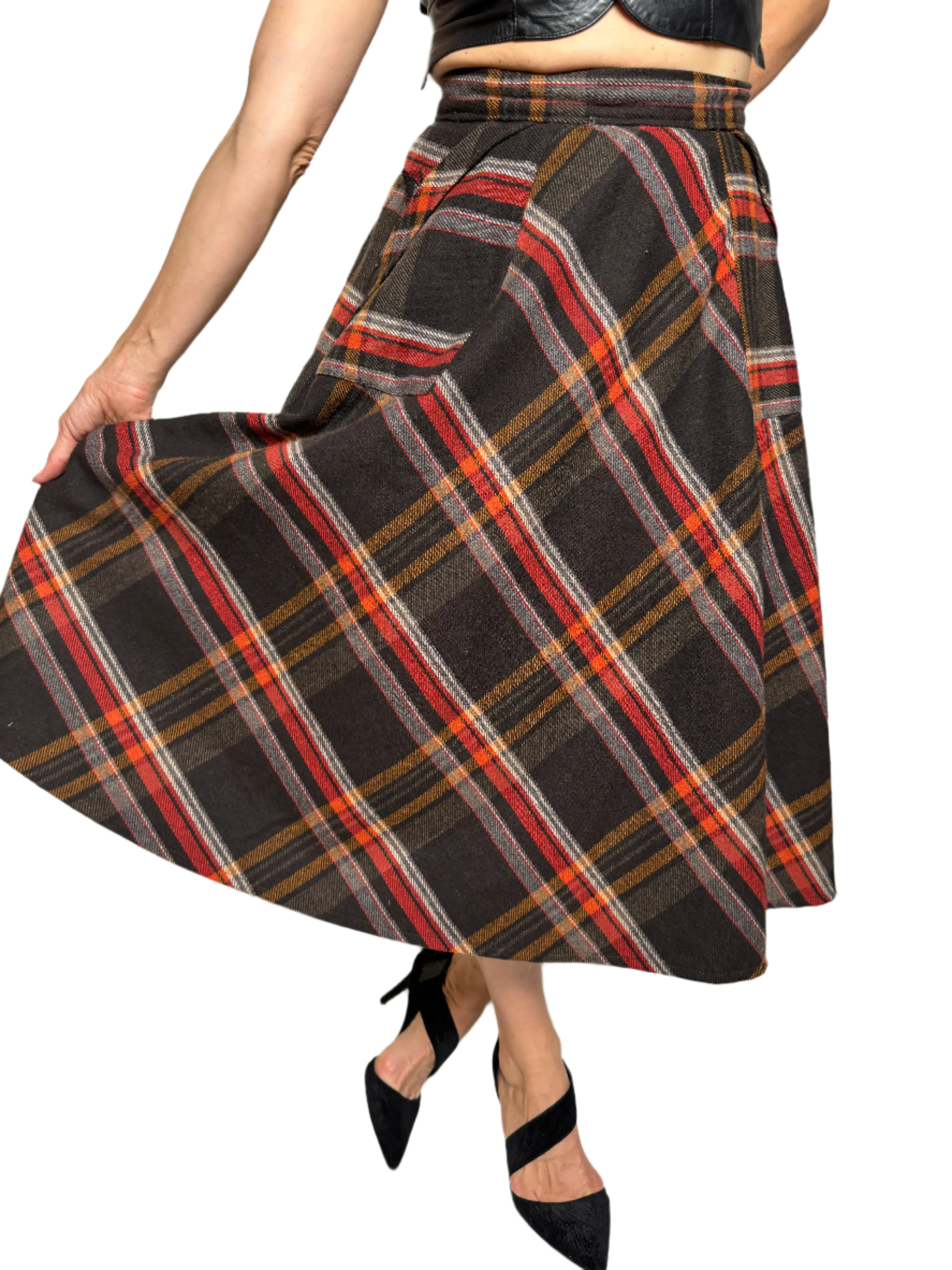 Italian Plaid Wool Skirt 1970s