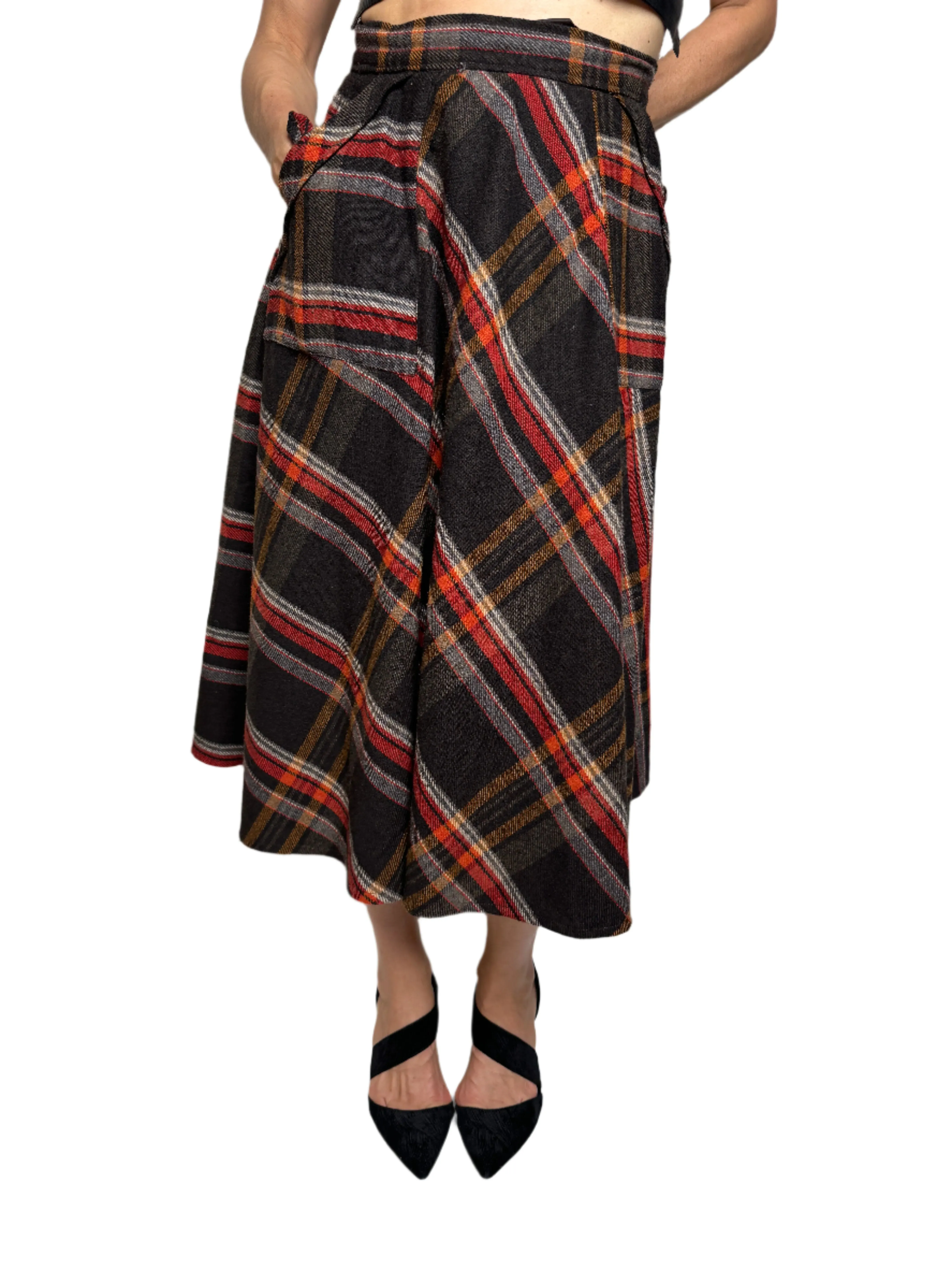 Italian Plaid Wool Skirt 1970s