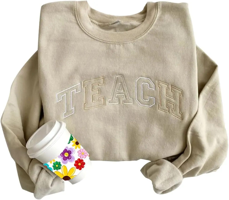 IZI POD Personalized Teacher Gifts, Personalized Teacher Sweatshirt, Cute Teacher T-Shirt, Embroidered Sweatshirt Gifts