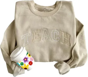 IZI POD Personalized Teacher Gifts, Personalized Teacher Sweatshirt, Cute Teacher T-Shirt, Embroidered Sweatshirt Gifts