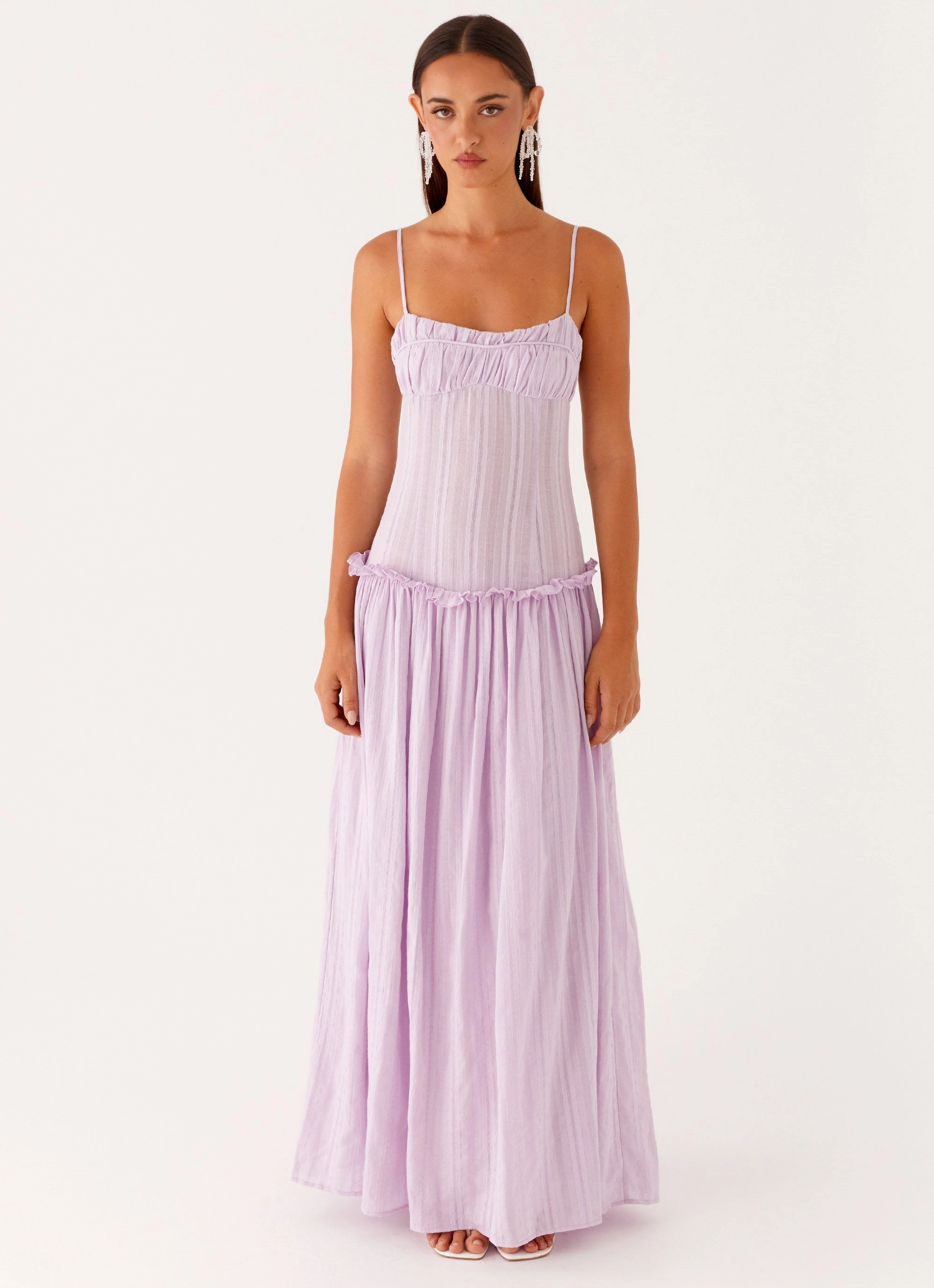 Evening Chic Lounge Vibe Jacinda Drop Waist Maxi Dress - Lavender