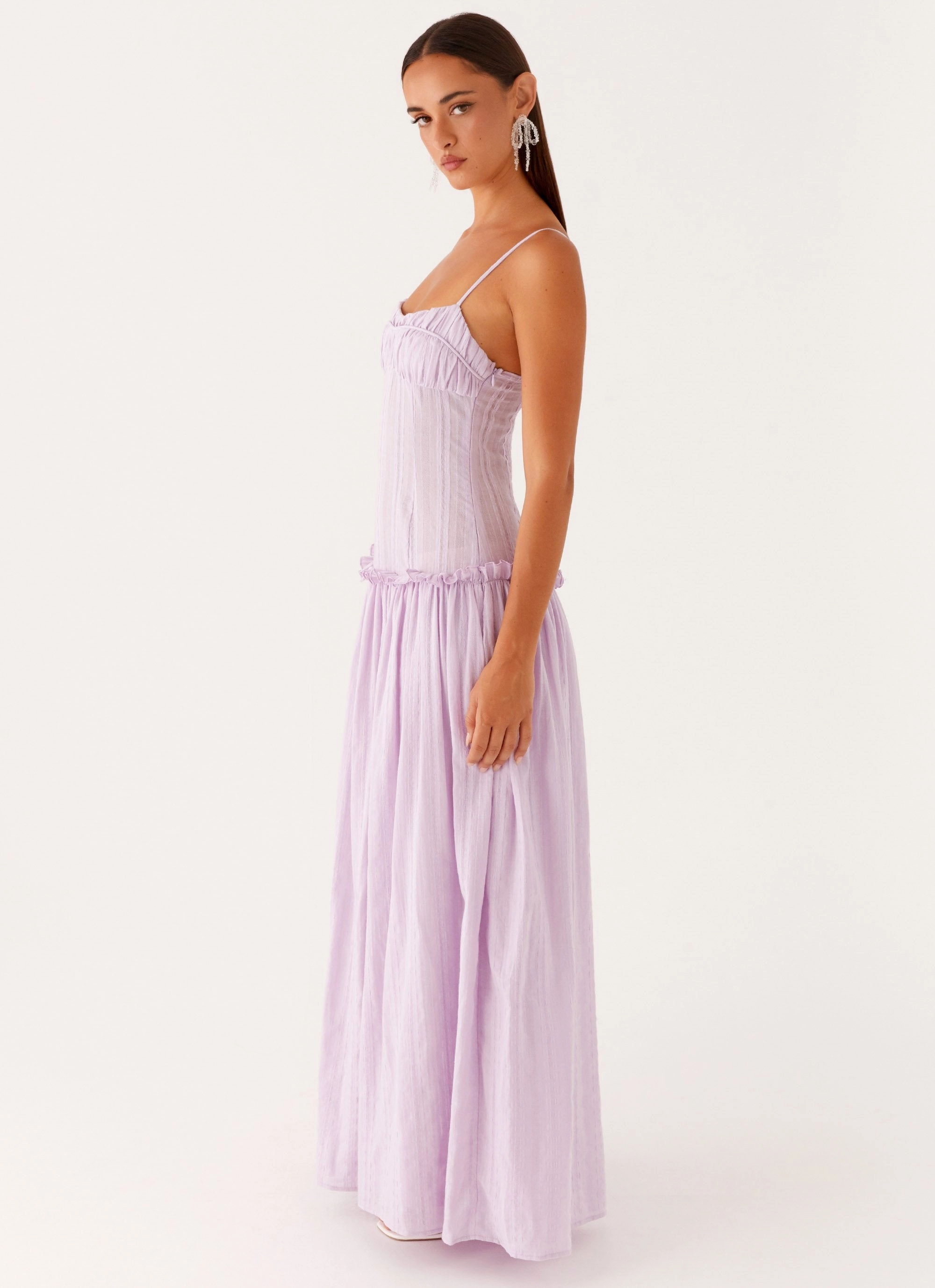 Jacinda Drop Waist Maxi Dress - Lavender Drape Wave Grace Walk