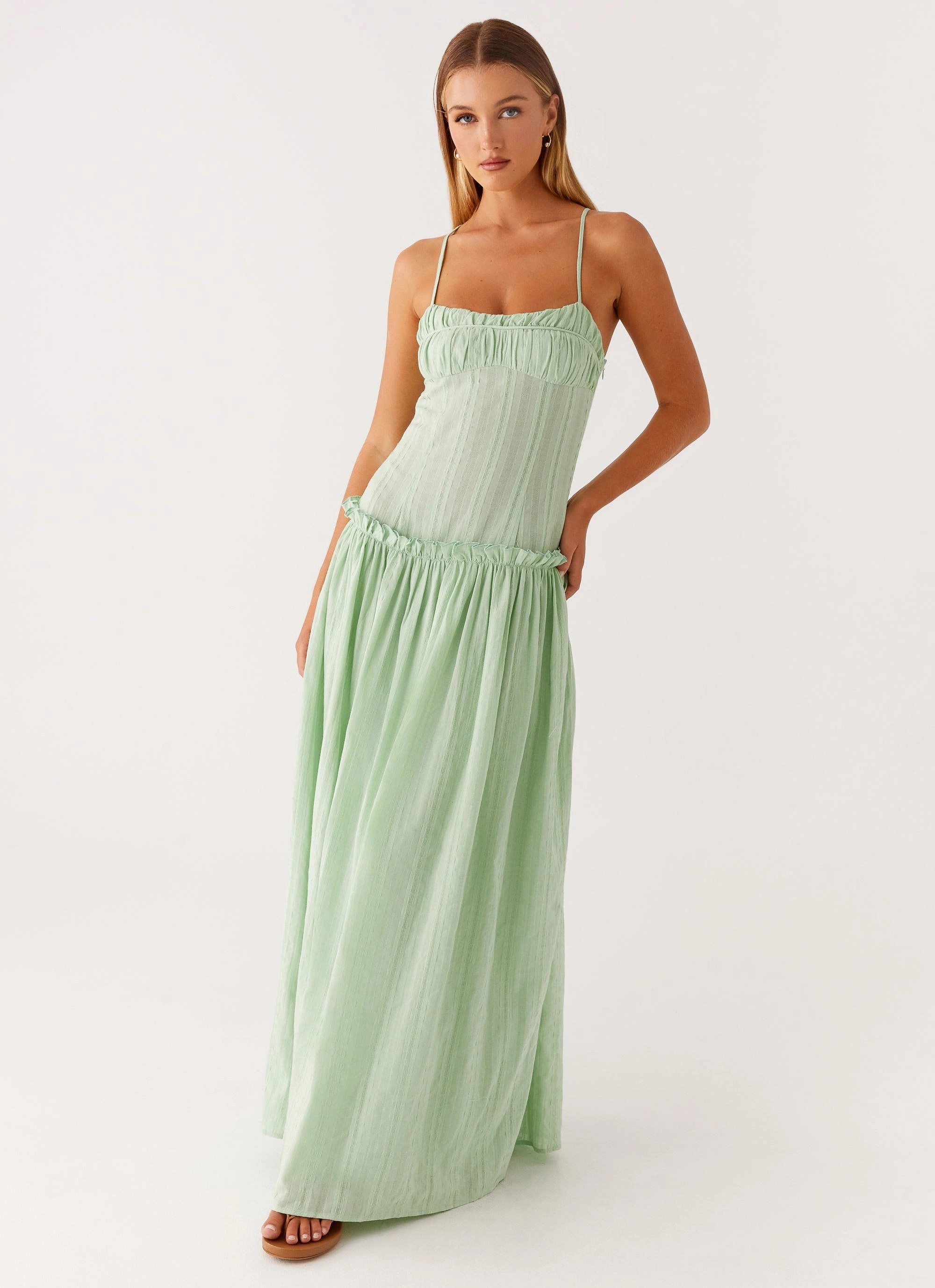 Jacinda Drop Waist Maxi Dress - Sage Chilly Weather Wear