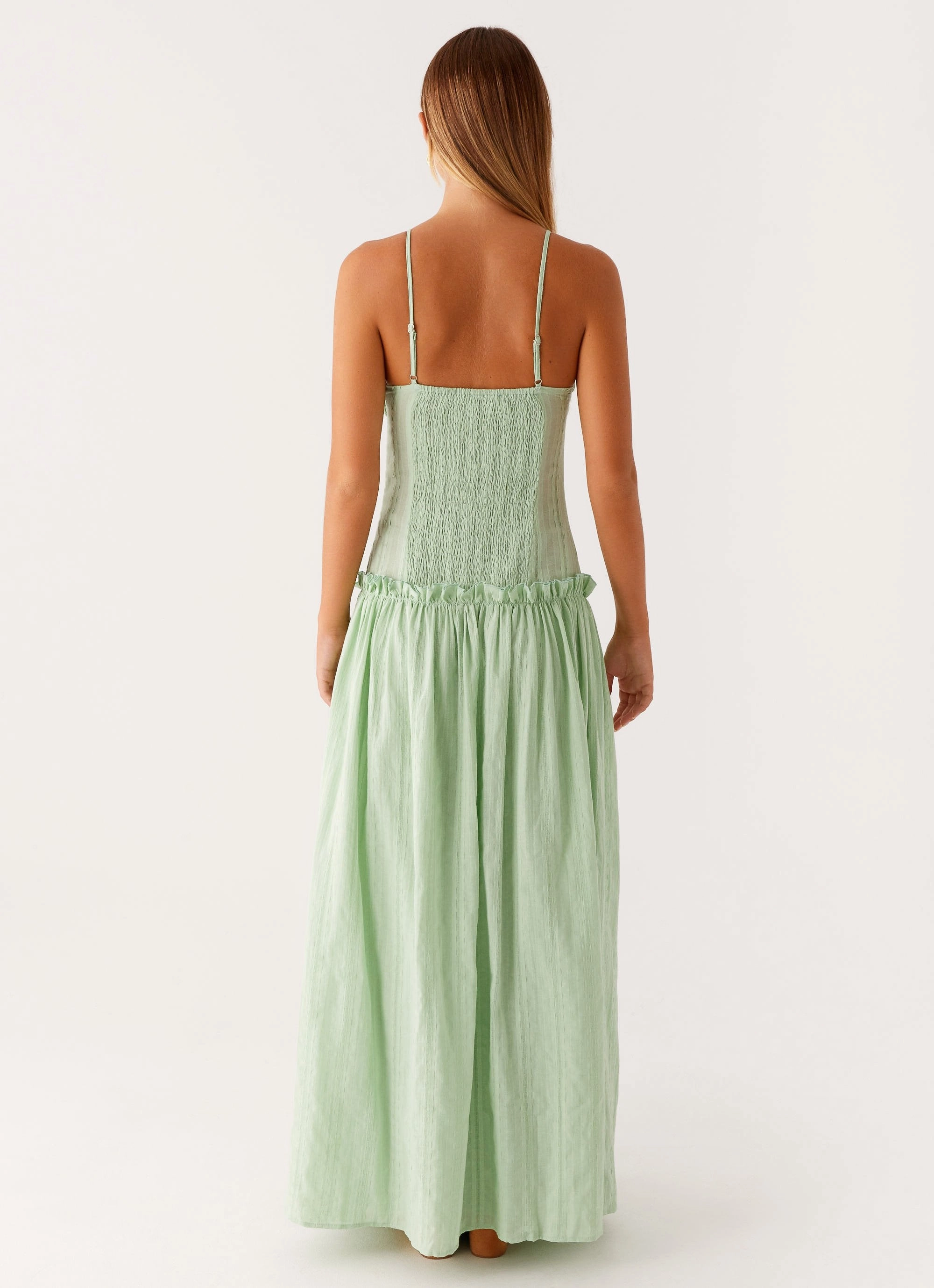 Jacinda Drop Waist Maxi Dress - Sage Soft Stitch Crisp Detail