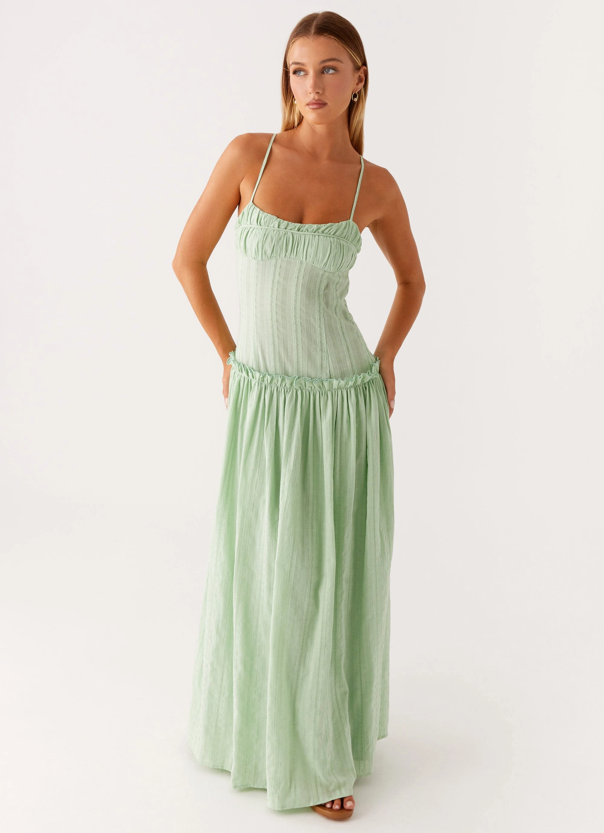 Jacinda Drop Waist Maxi Dress - Sage Cool Motion