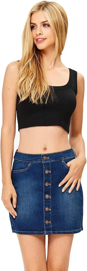 Jack David Womens Juniors/Plus Size Stretch Denim Jeans Twill Cotton Button Front Skirt (XL, Diamante R455 Button Front Juniors Blue)