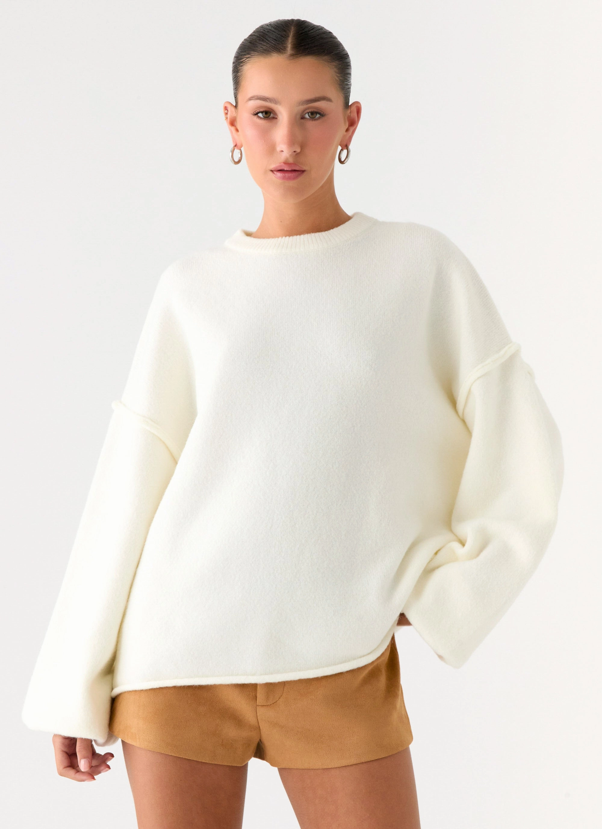 Packable Technology Jack Oversized Knit Sweater - Cream