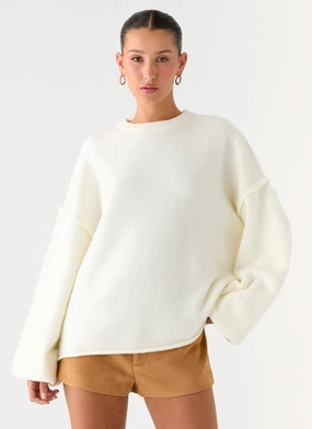Packable Technology Jack Oversized Knit Sweater - Cream