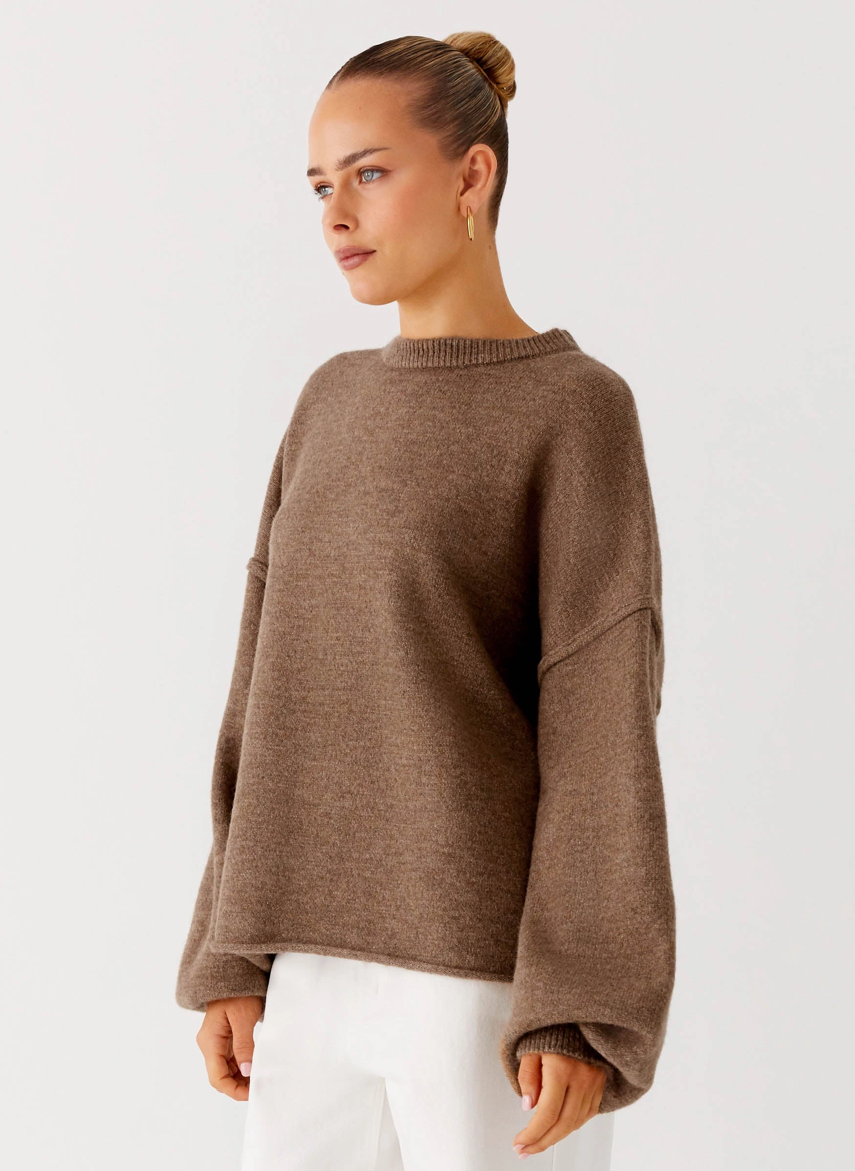 Fashionable Shirt Smooth Interior Lining Jack Oversized Knit Sweater - Tan Marle