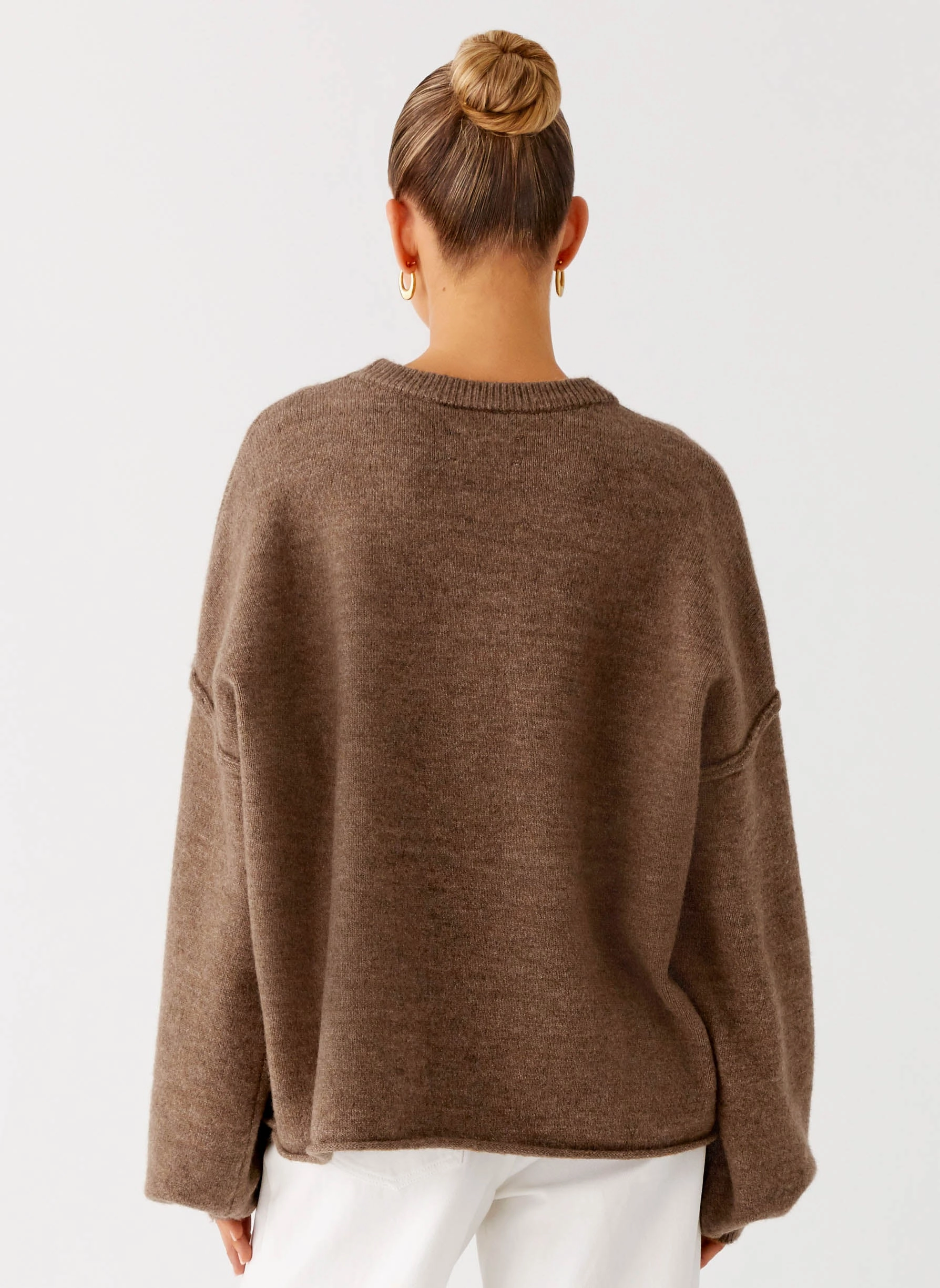 Jack Oversized Knit Sweater - Tan Marle Layered Panel Construction RibbedCuff