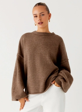 EthicallySourced SoftTouch Jack Oversized Knit Sweater - Tan Marle