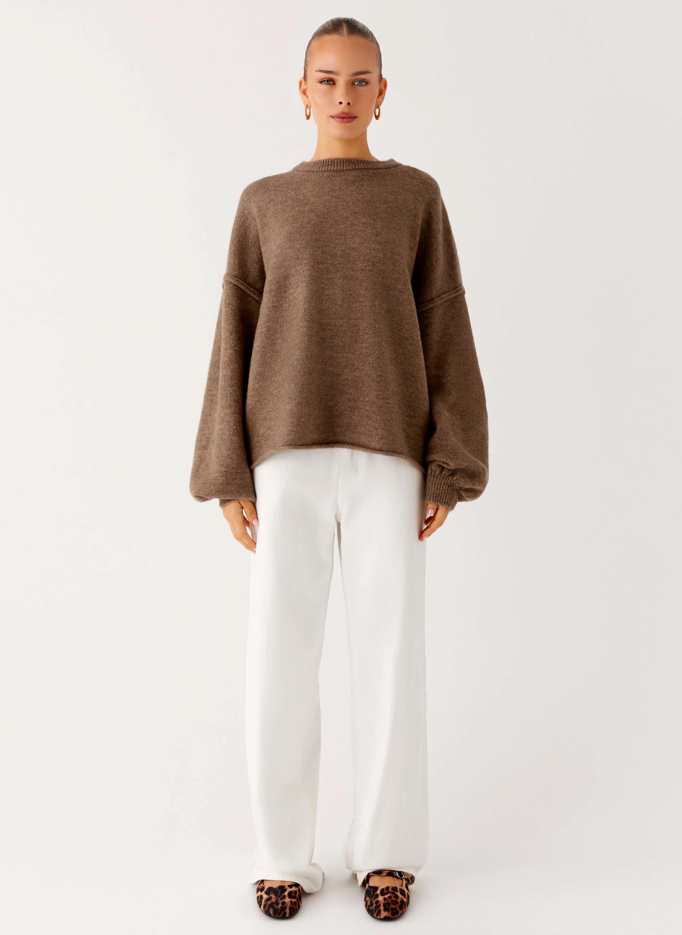 LayeredPanel Jack Oversized Knit Sweater - Tan Marle