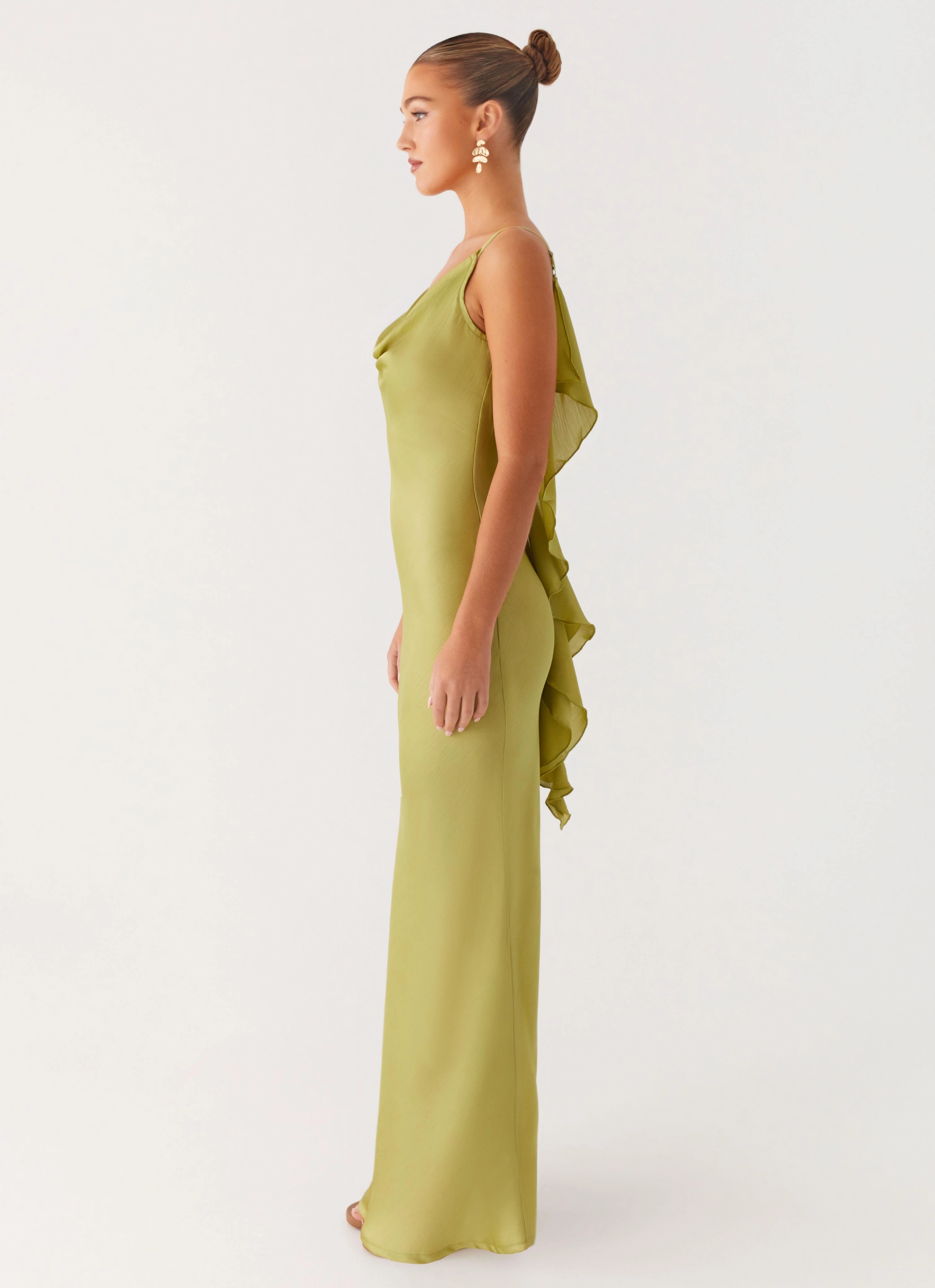 DurableStitching Glossy Fabric Jade Escape Maxi Dress - Lime