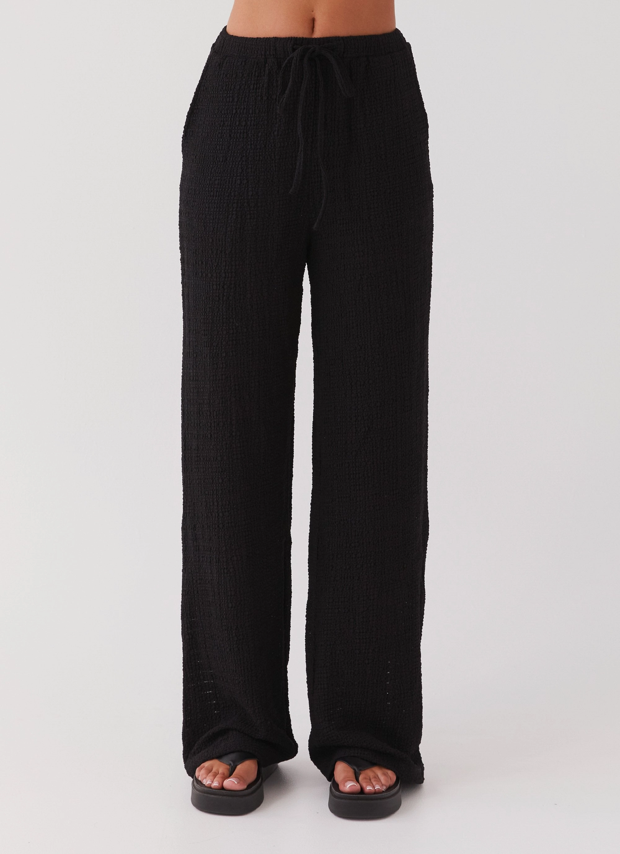 Simple and Cozy Gripper Waistband Jadey Waffle Pants - Black