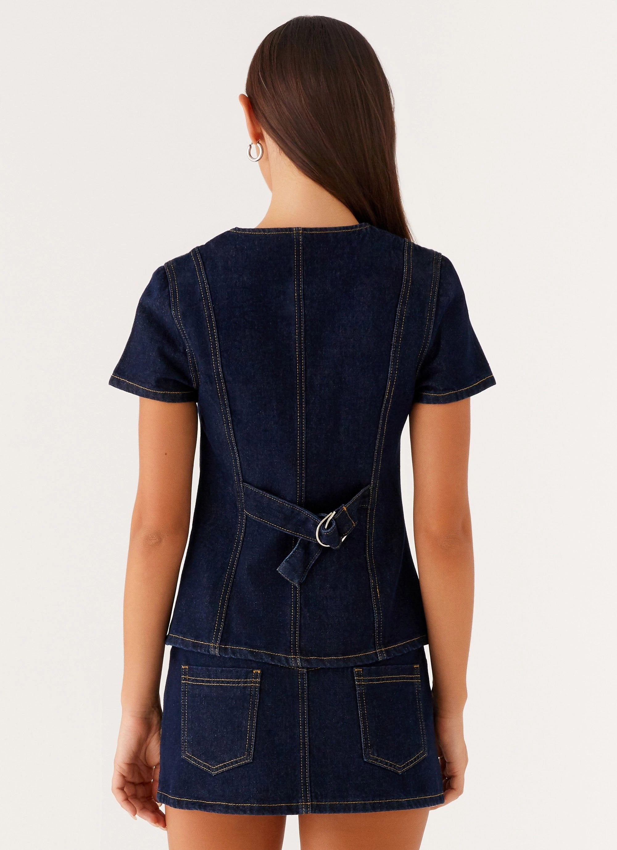 Jagger Top - Indigo Ribbed Collar Design